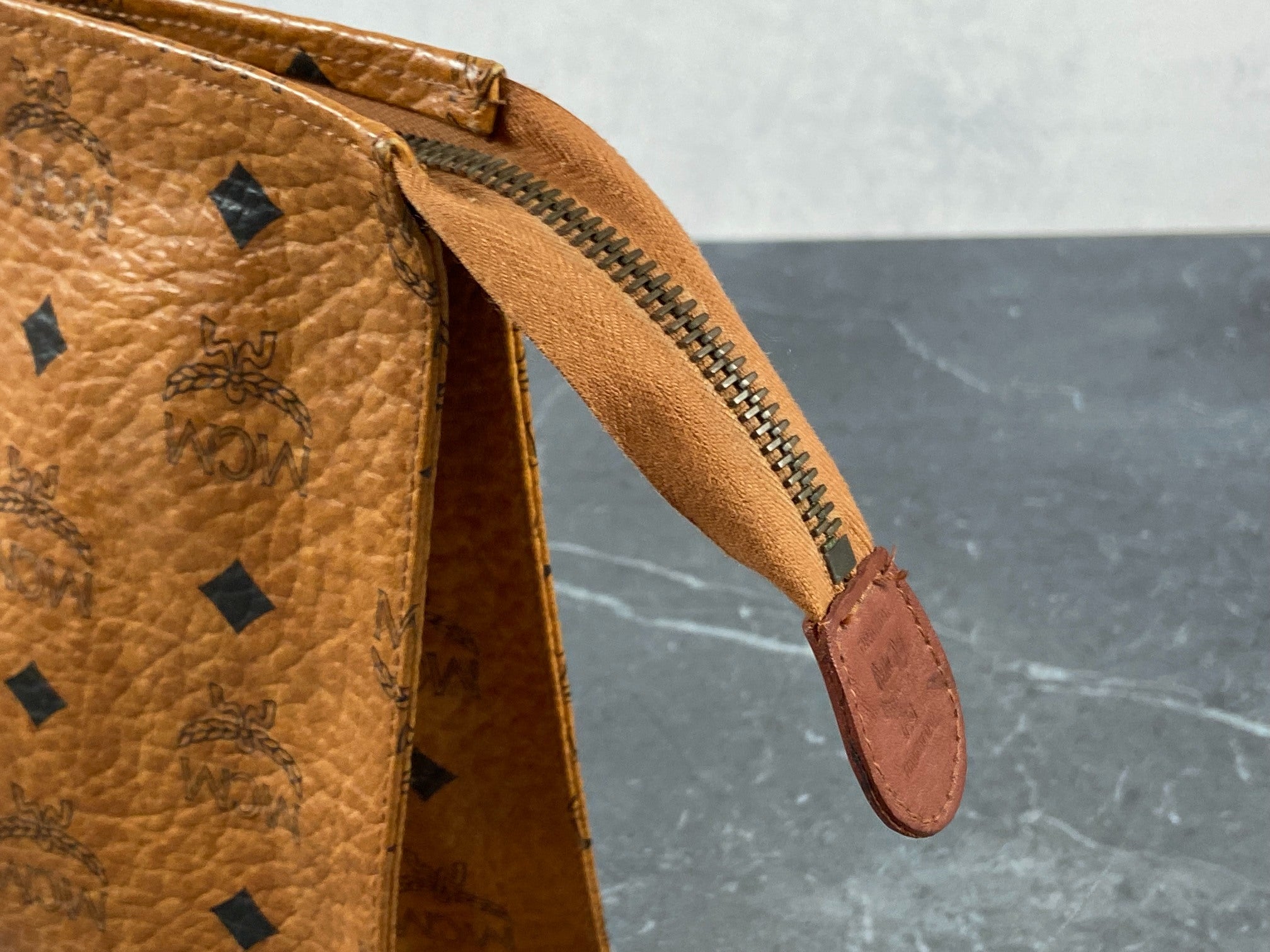 MCM Toiletry Pouch Beige Visetos Cognac Monogram