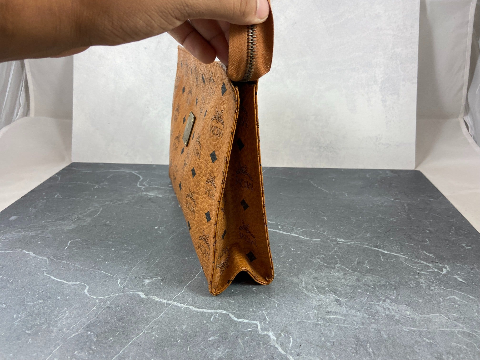 MCM Toiletry Pouch Beige Visetos Cognac Monogram