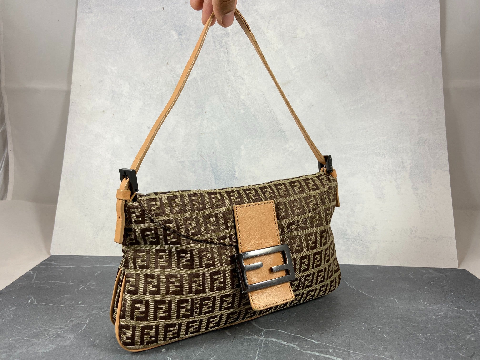 Fendi Mamma Baguette Bag Beige Zucchino Monogram