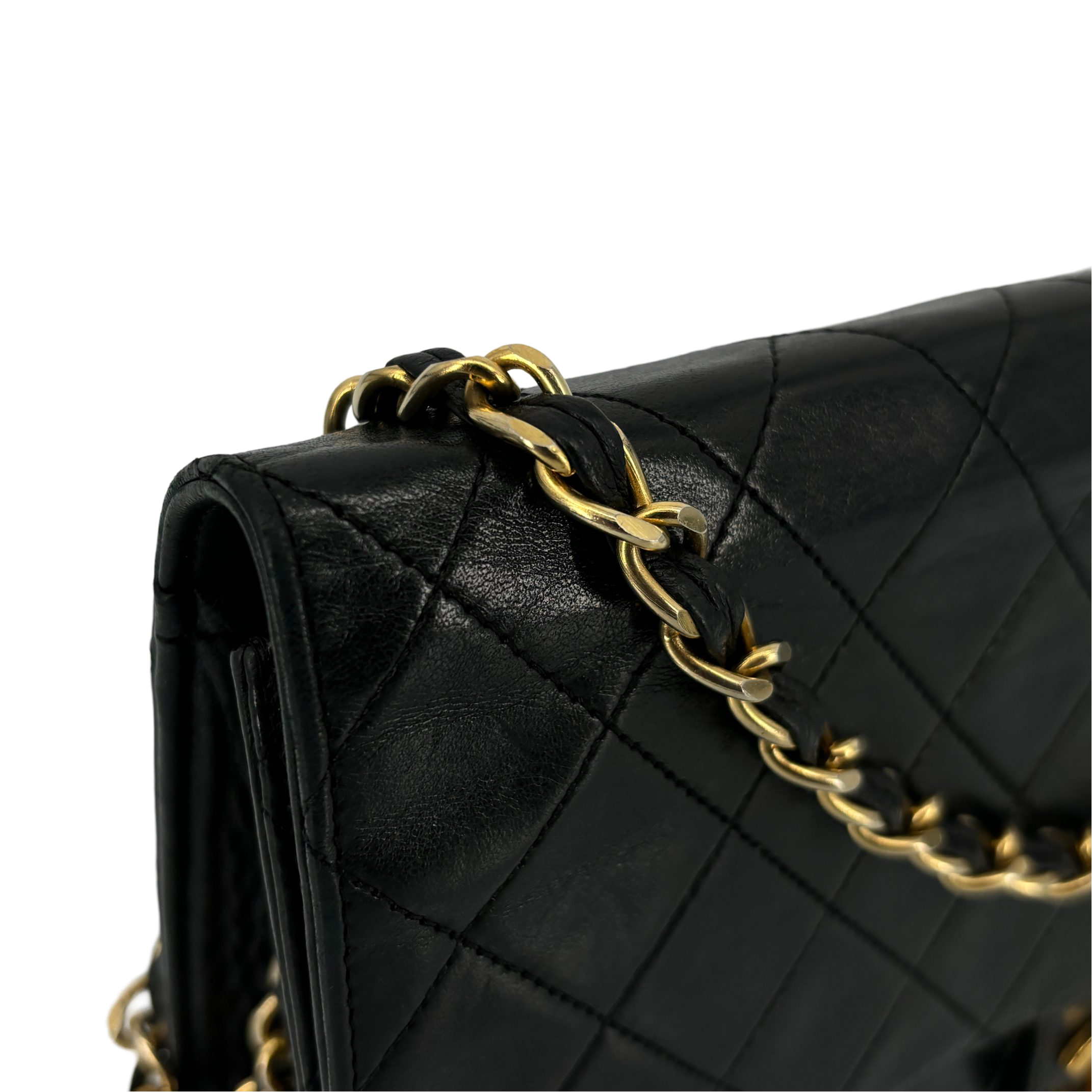 Chanel Single Flap Bag Push-Lock Black Matelassé Leather incl. Dustbag