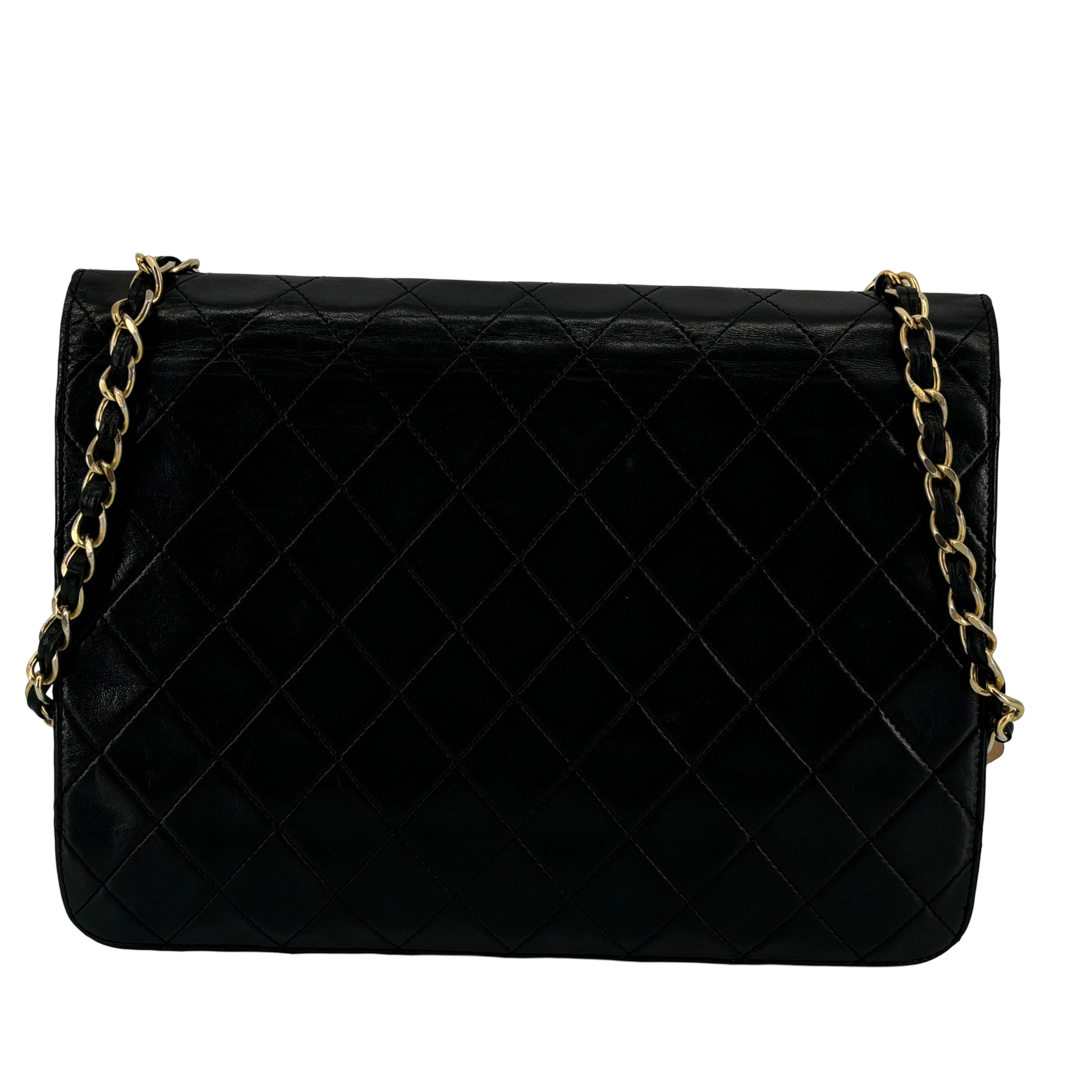 Chanel Single Flap Bag Push-Lock Black Matelassé Leather incl. Dustbag