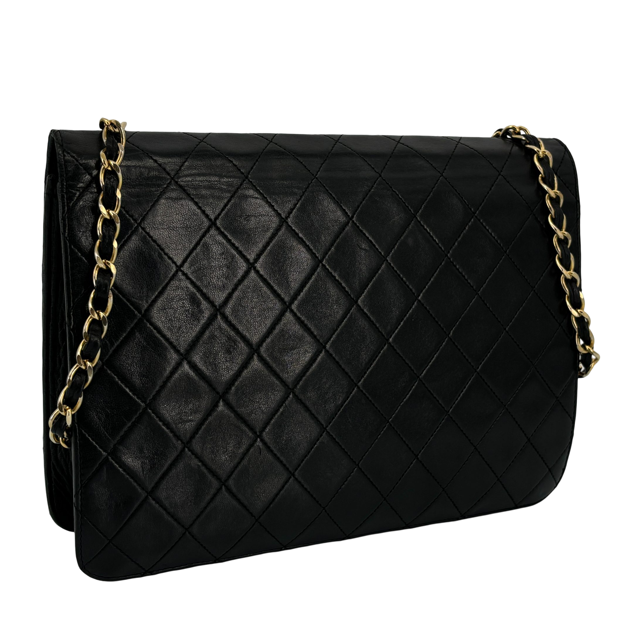 Chanel Single Flap Bag Push-Lock Black Matelassé Leather incl. Dustbag