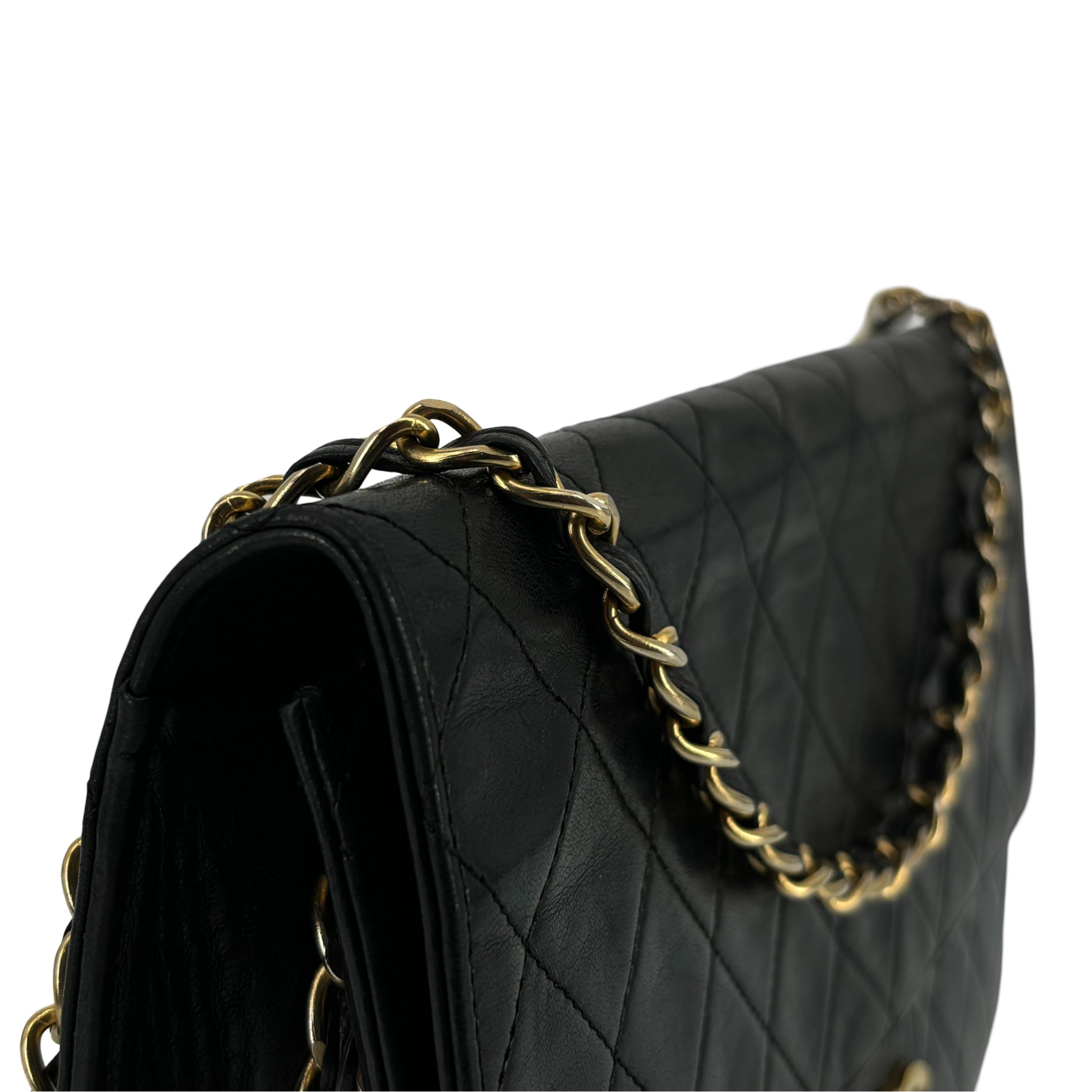 Chanel Single Flap Bag Push-Lock Black Matelassé Leather incl. Dustbag