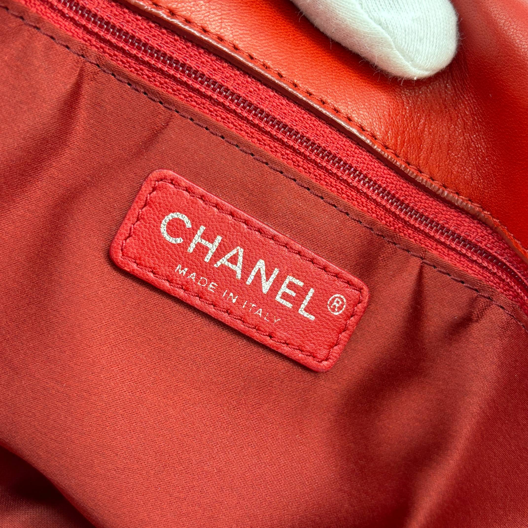 Chanel Accordion Single Flap Bag Red Matelassé Leather