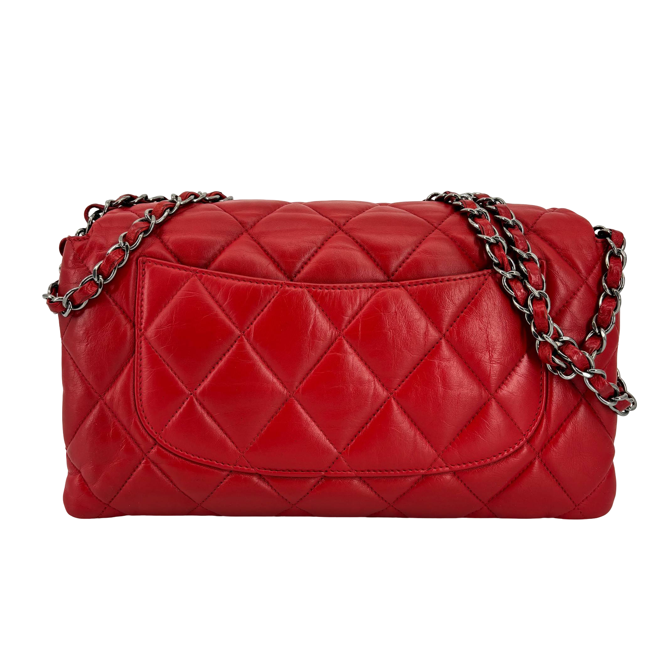 Chanel Accordion Single Flap Bag Red Matelassé Leather