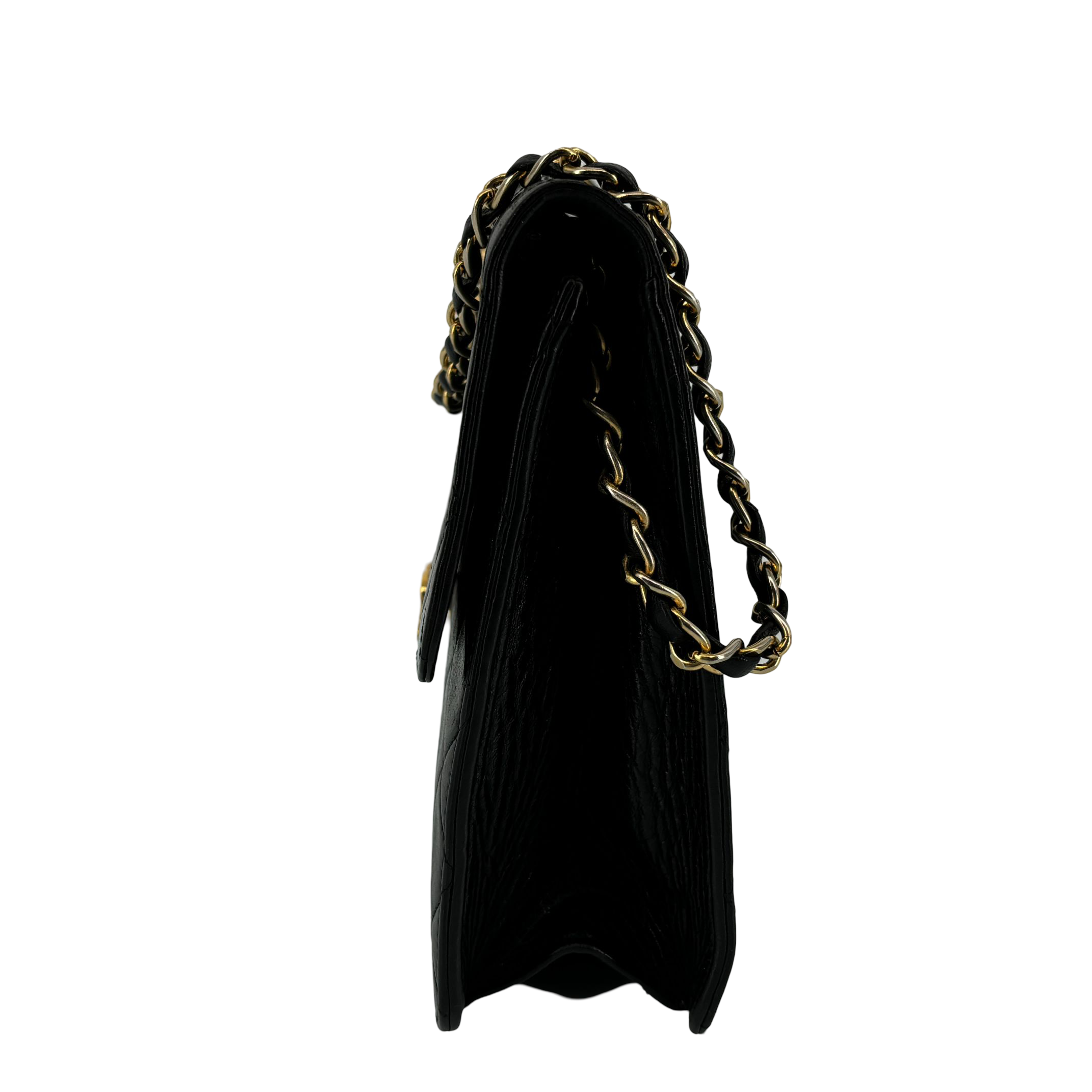 Chanel Single Flap Bag Push-Lock Black Matelassé Leather incl. Box