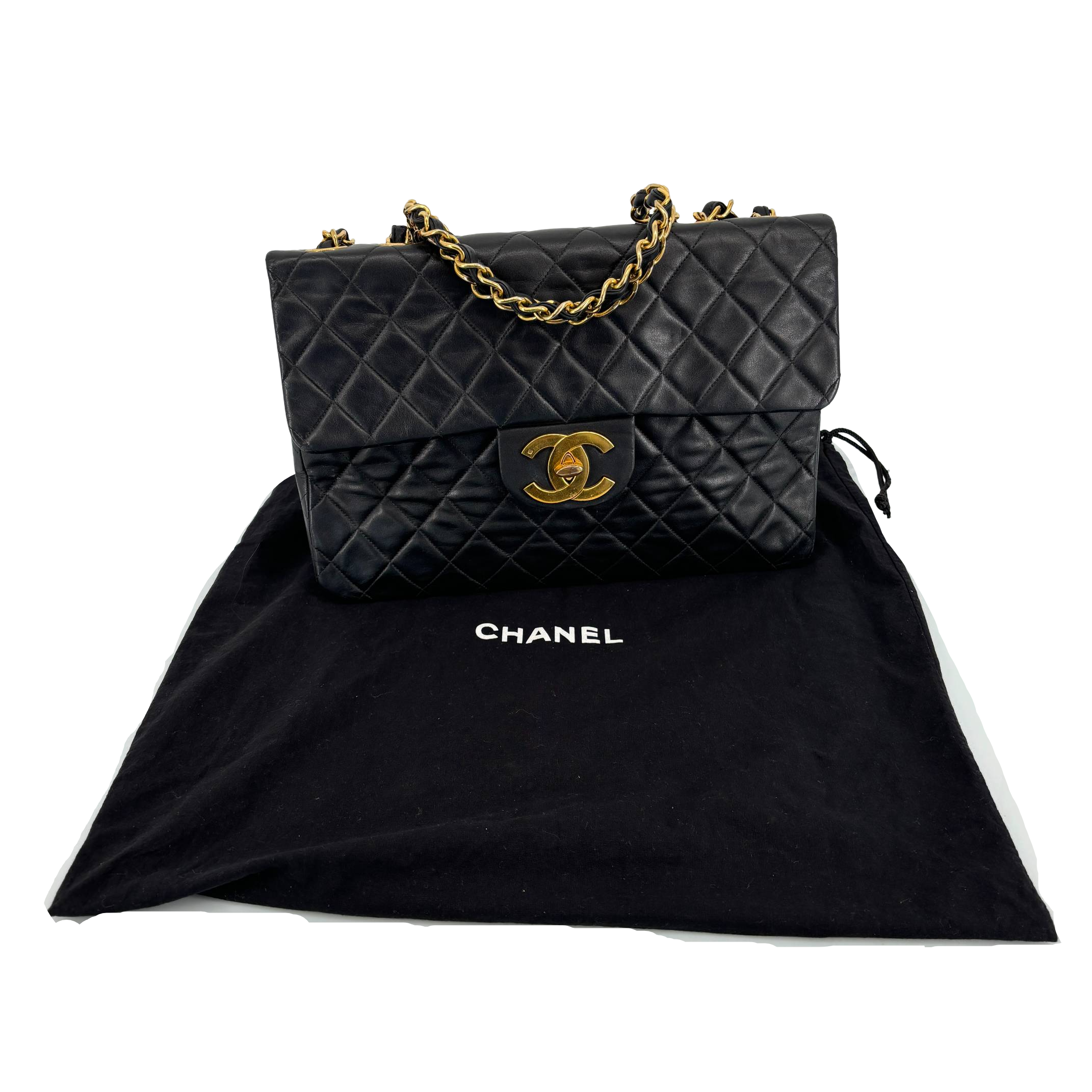 Chanel Timeless / Classique Maxi Single Flap Bag Black Matelassé Leather