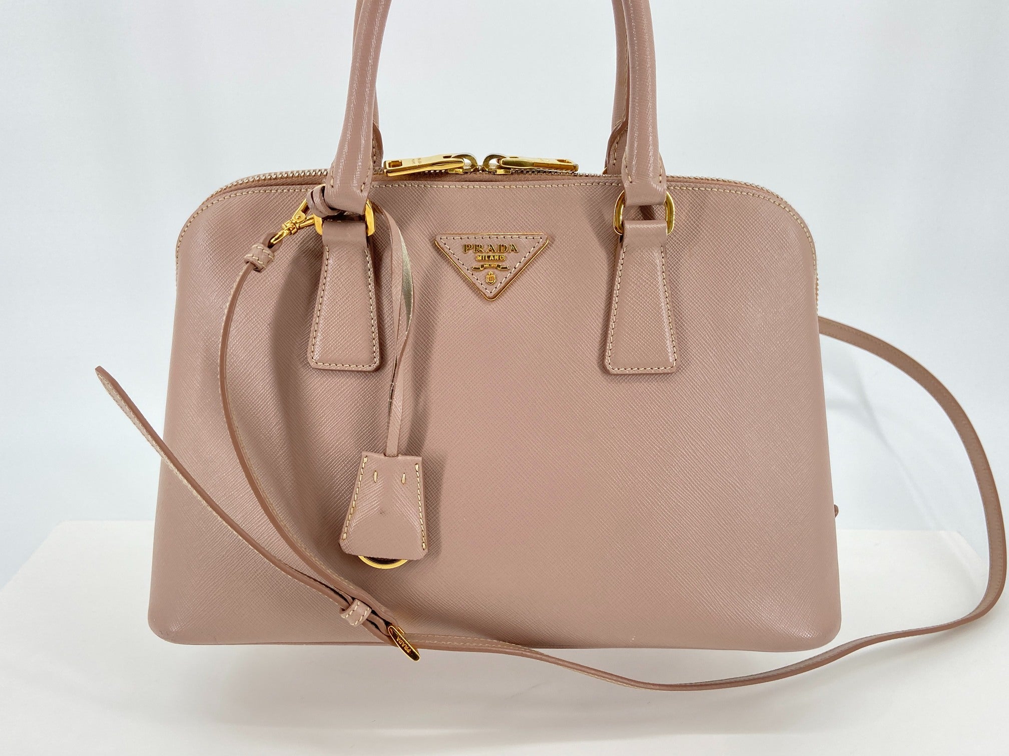 Prada BL0837 Promenade Hand Bag Cammeo Saffiano Leather full set