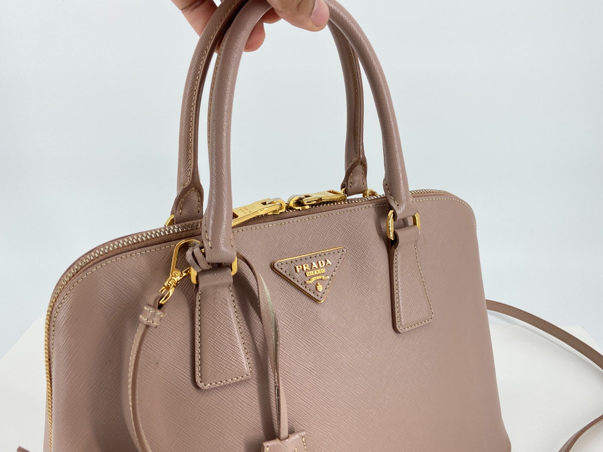 Prada BL0837 Promenade Hand Bag Cammeo Saffiano Leather full set