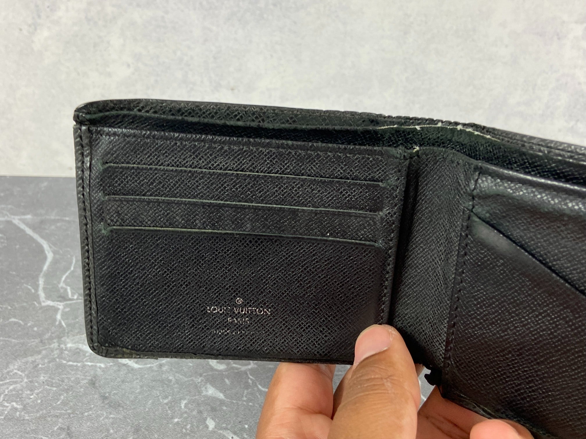 Louis Vuitton Bifold Wallet Black Taiga Leather