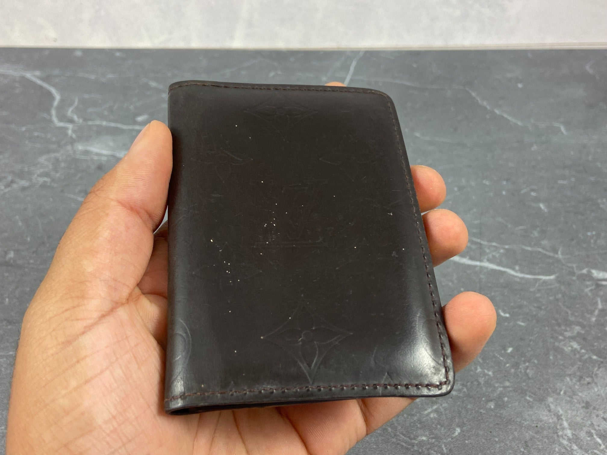 Louis Vuitton Bifold Card Case Brown Vernis Leather