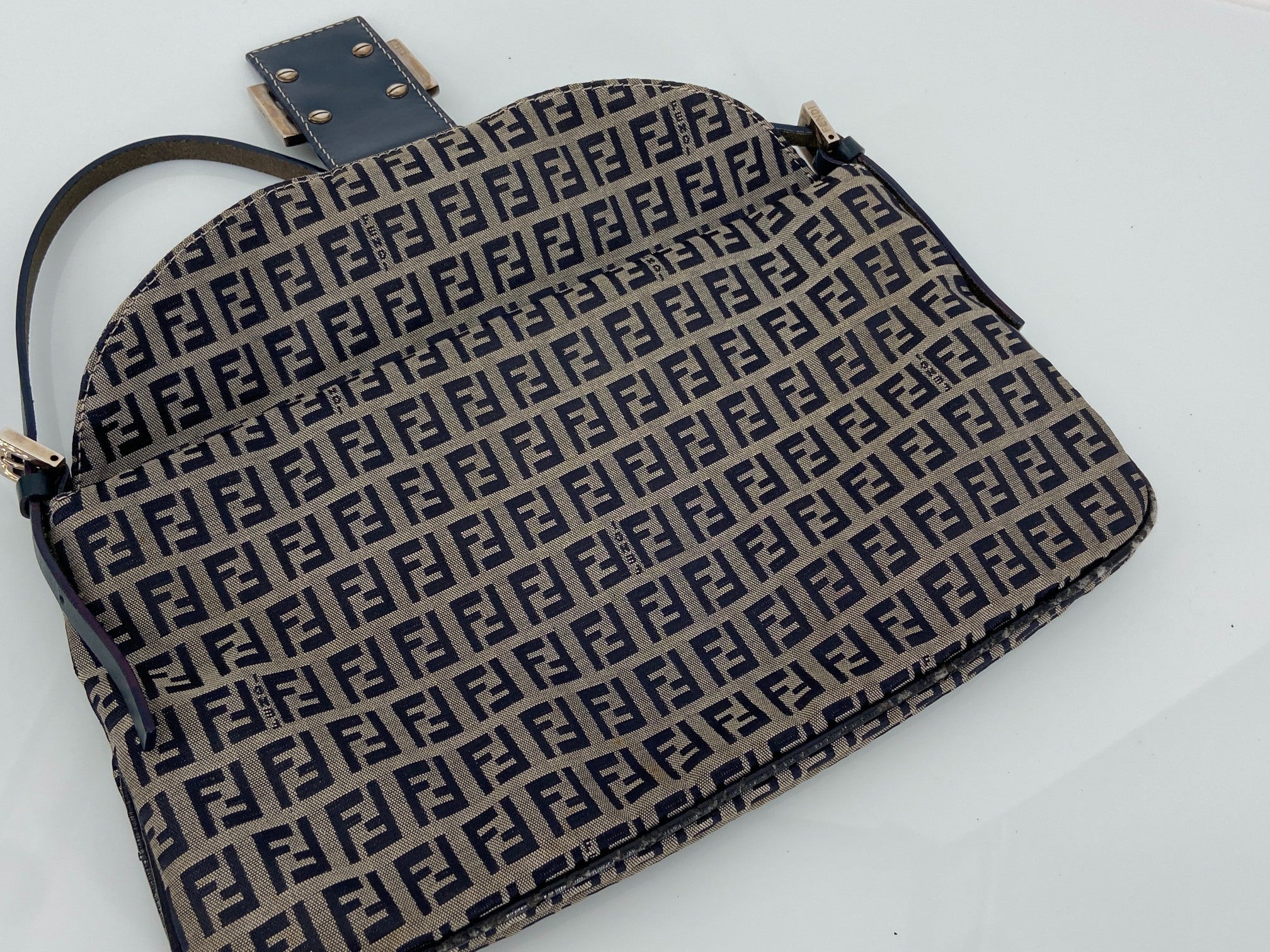 Fendi Mamma Baguette Bag Blue Zucchino Monogram incl. Dustbag