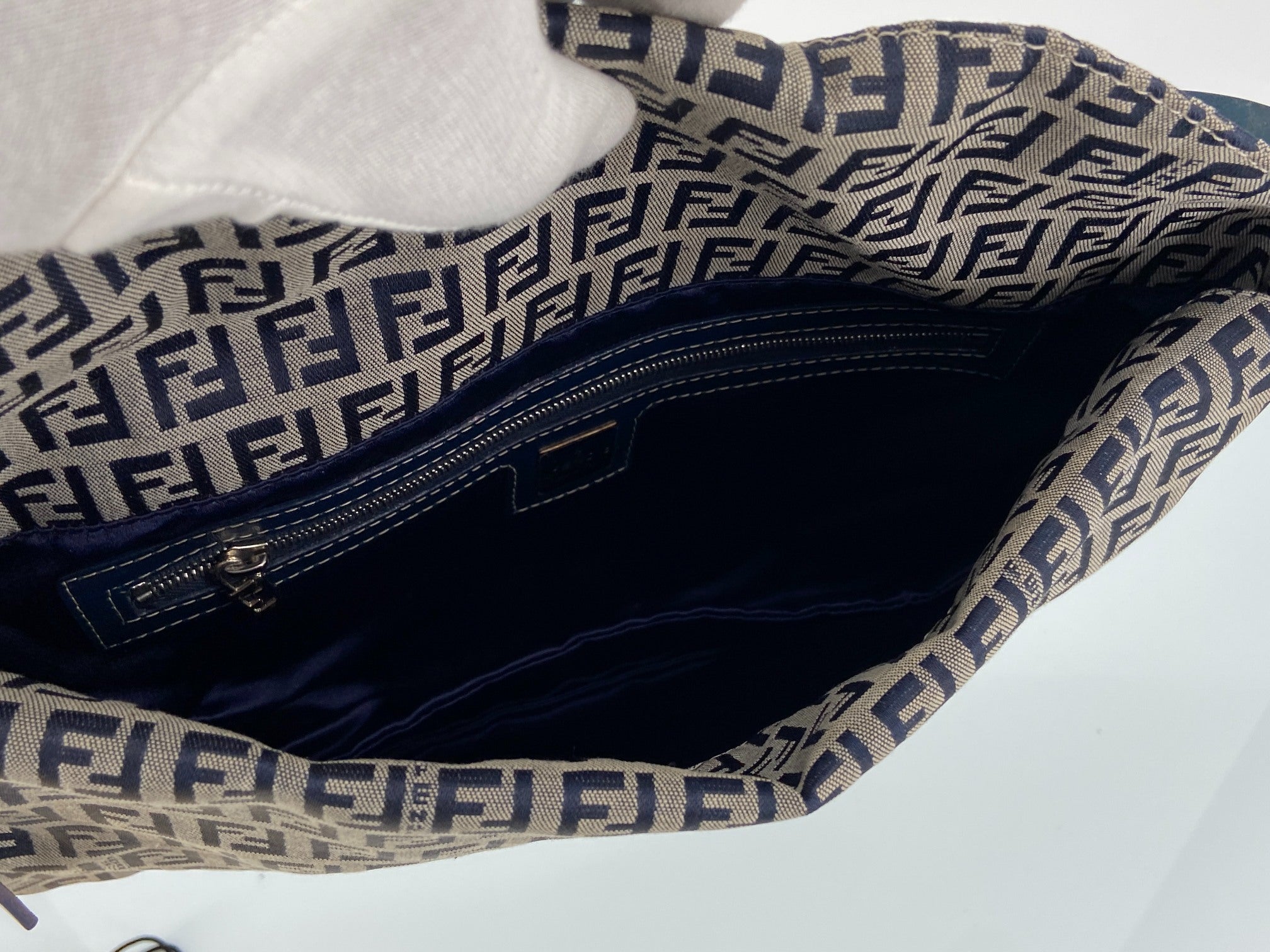 Fendi Mamma Baguette Bag Blue Zucchino Monogram incl. Dustbag