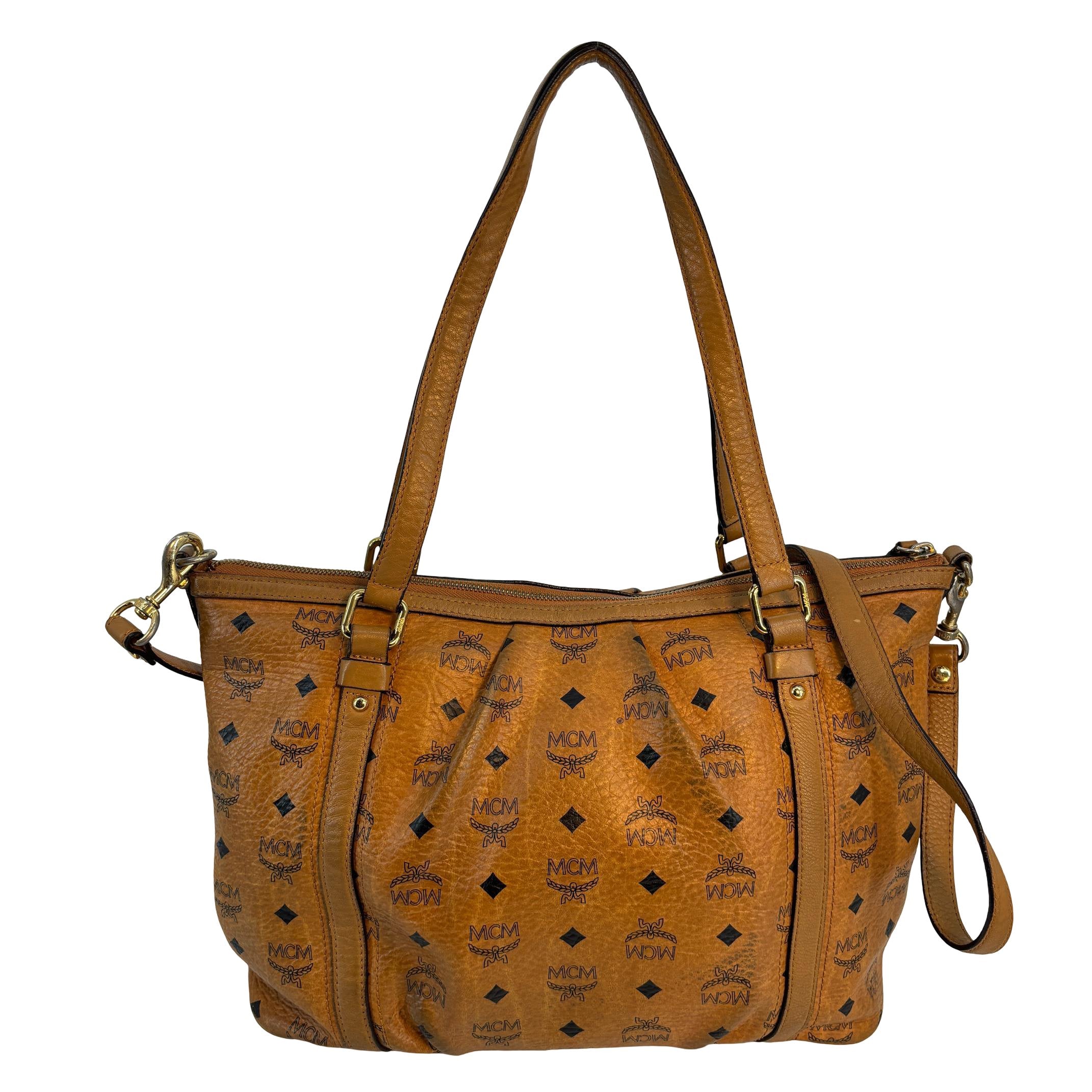 MCM 2-Way Tote Bag Cognac Visetos Monogram
