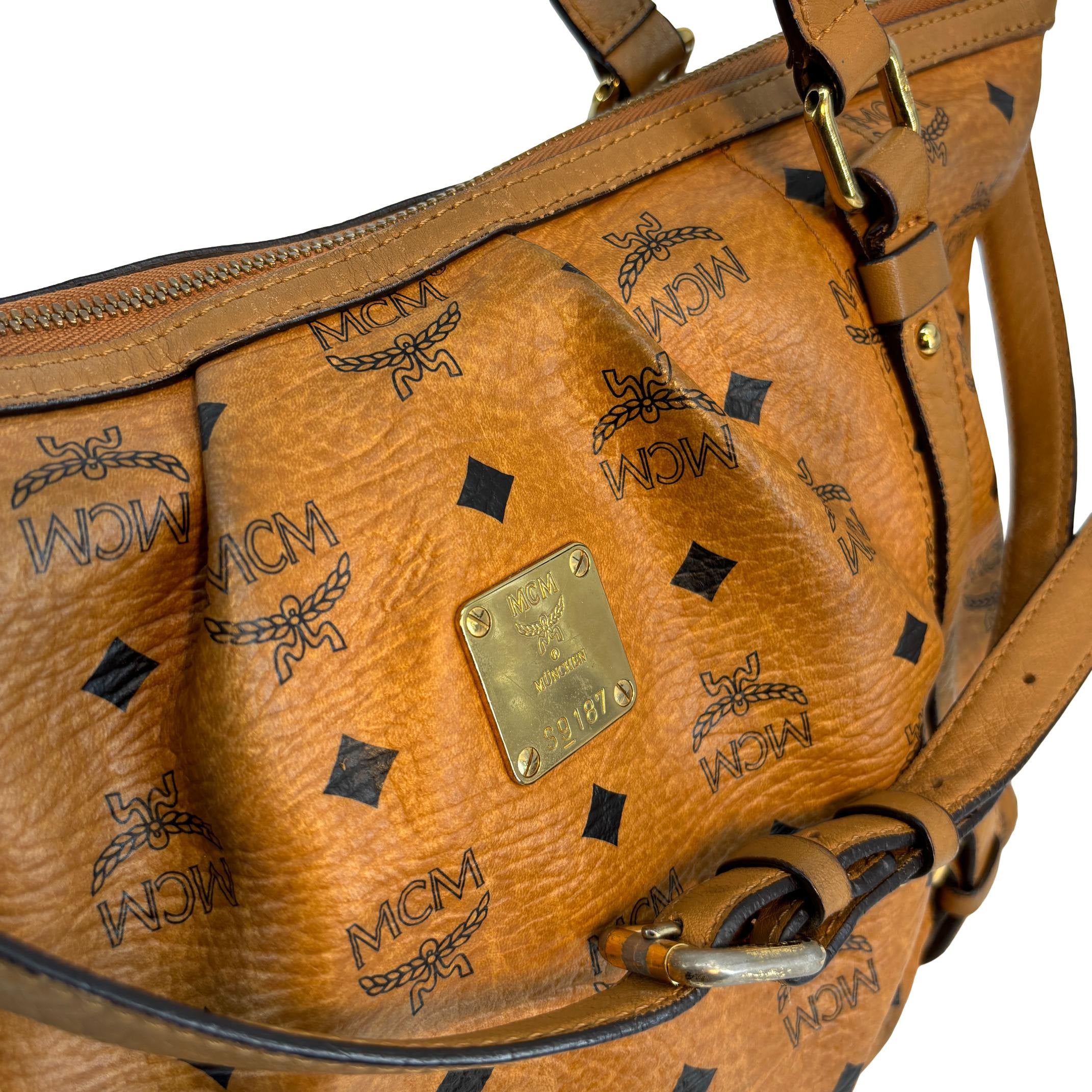 MCM 2-Way Tote Bag Cognac Visetos Monogram