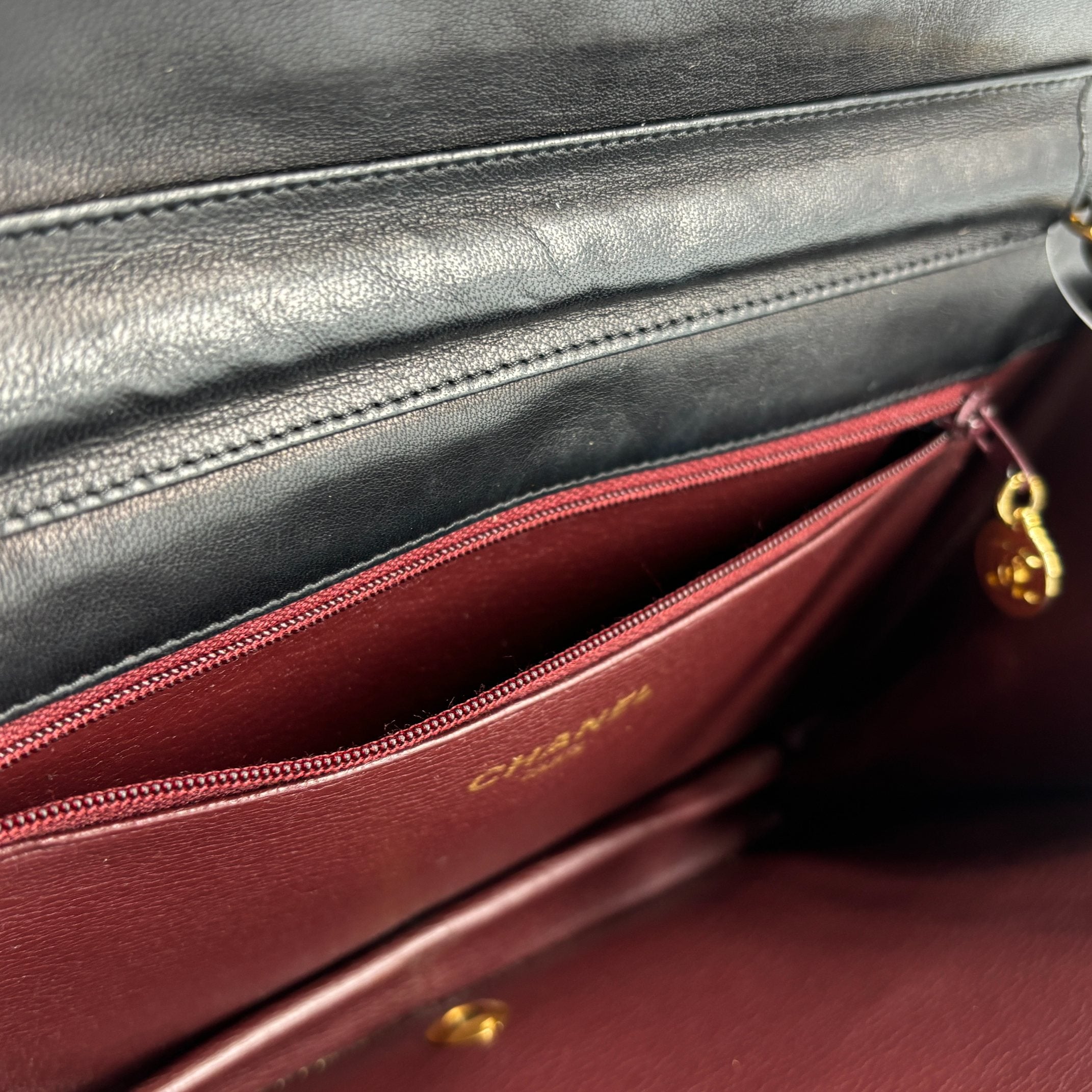 Chanel Full Flap Bag Push-Lock Black Matelassé Leather