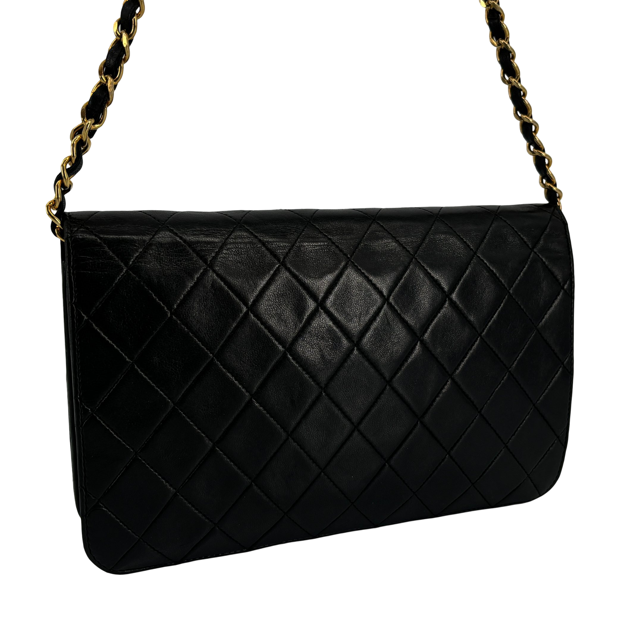 Chanel Full Flap Bag Push-Lock Black Matelassé Leather