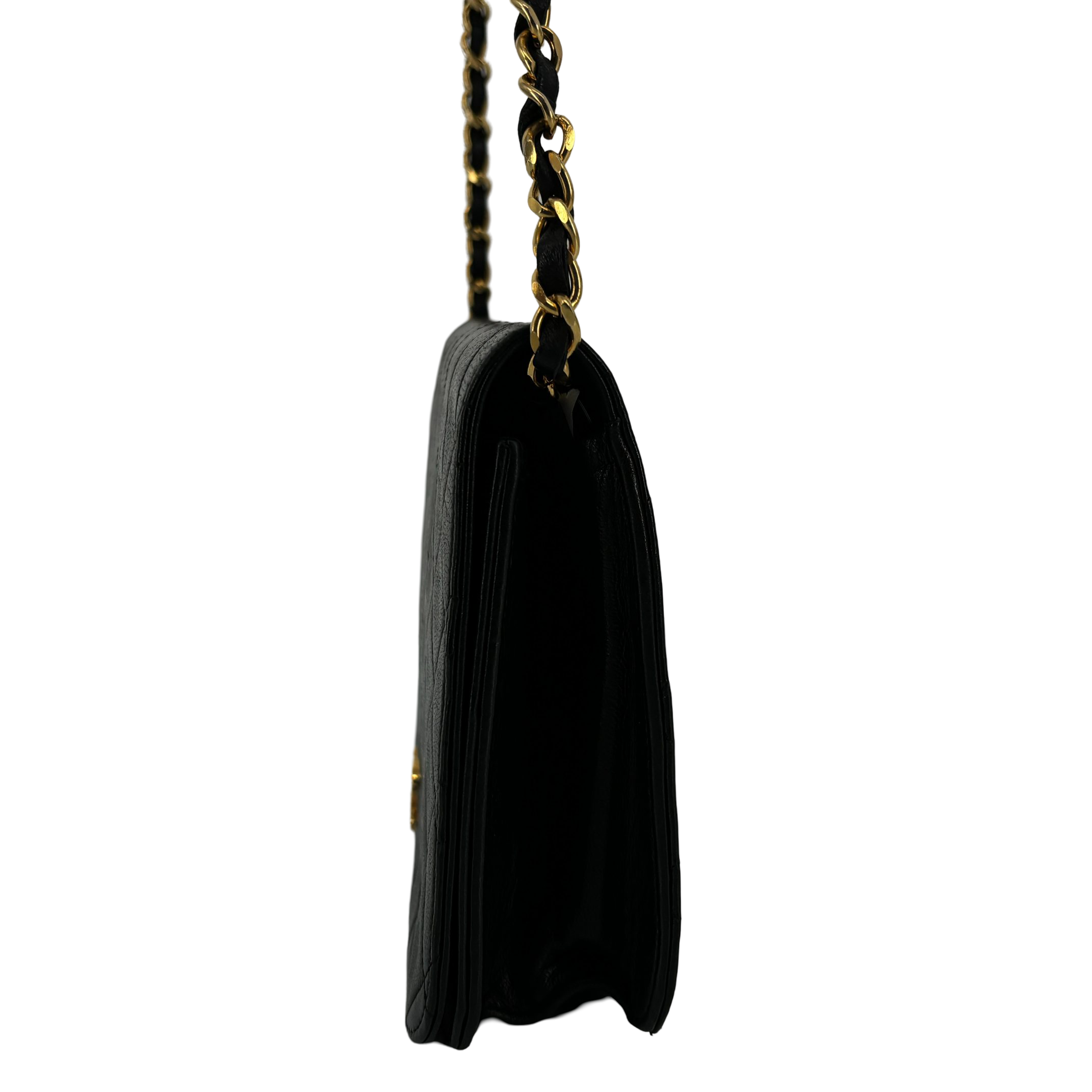 Chanel Full Flap Bag Push-Lock Black Matelassé Leather