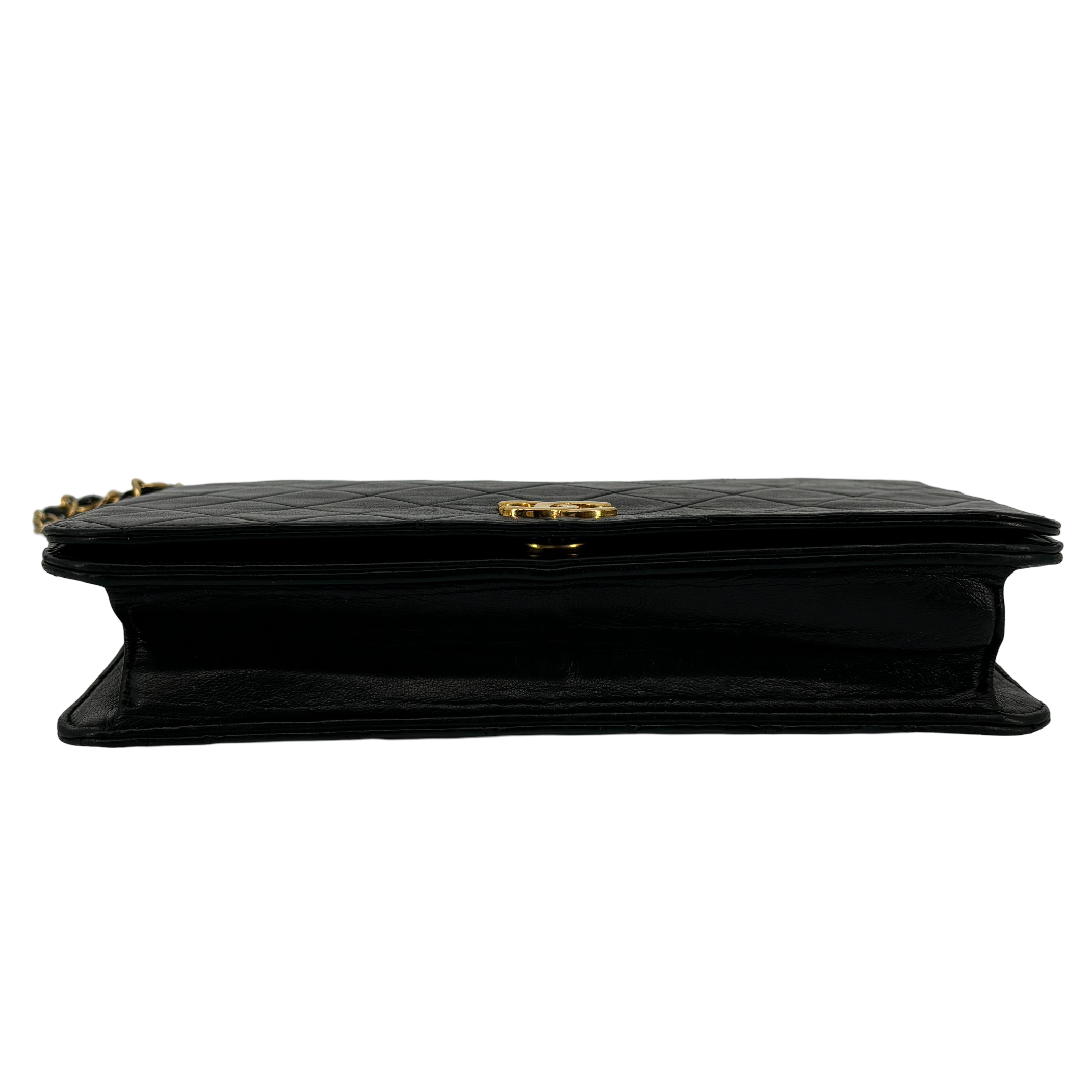 Chanel Full Flap Bag Push-Lock Black Matelassé Leather