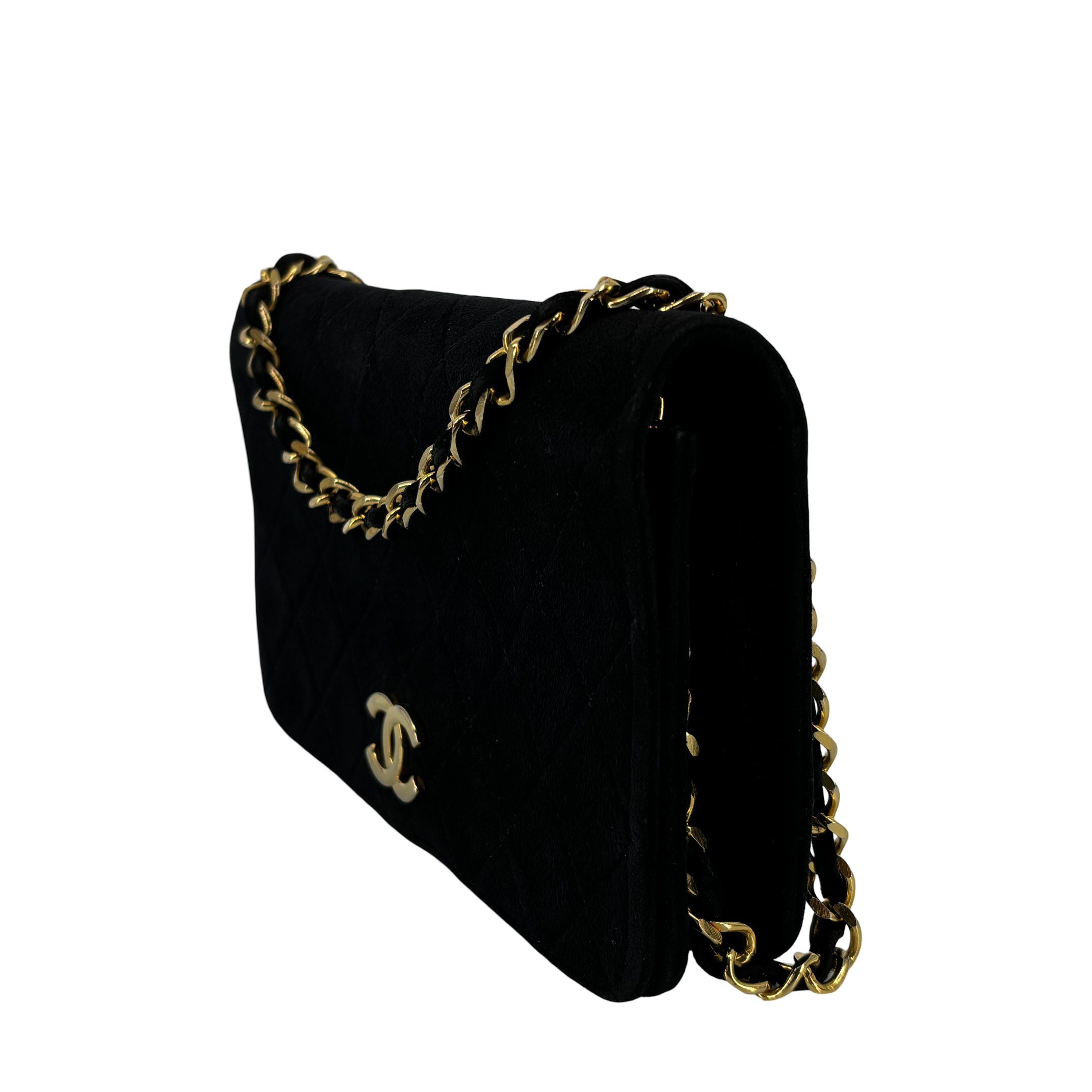 Chanel Full Flap Bag Push-Lock Navy Matelassé Velvet