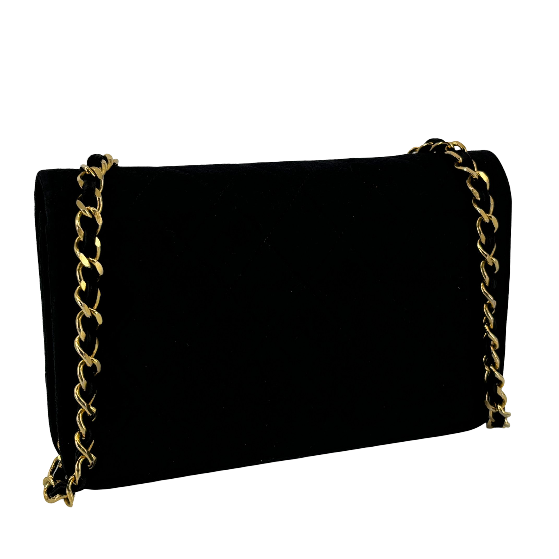 Chanel Full Flap Bag Push-Lock Navy Matelassé Velvet