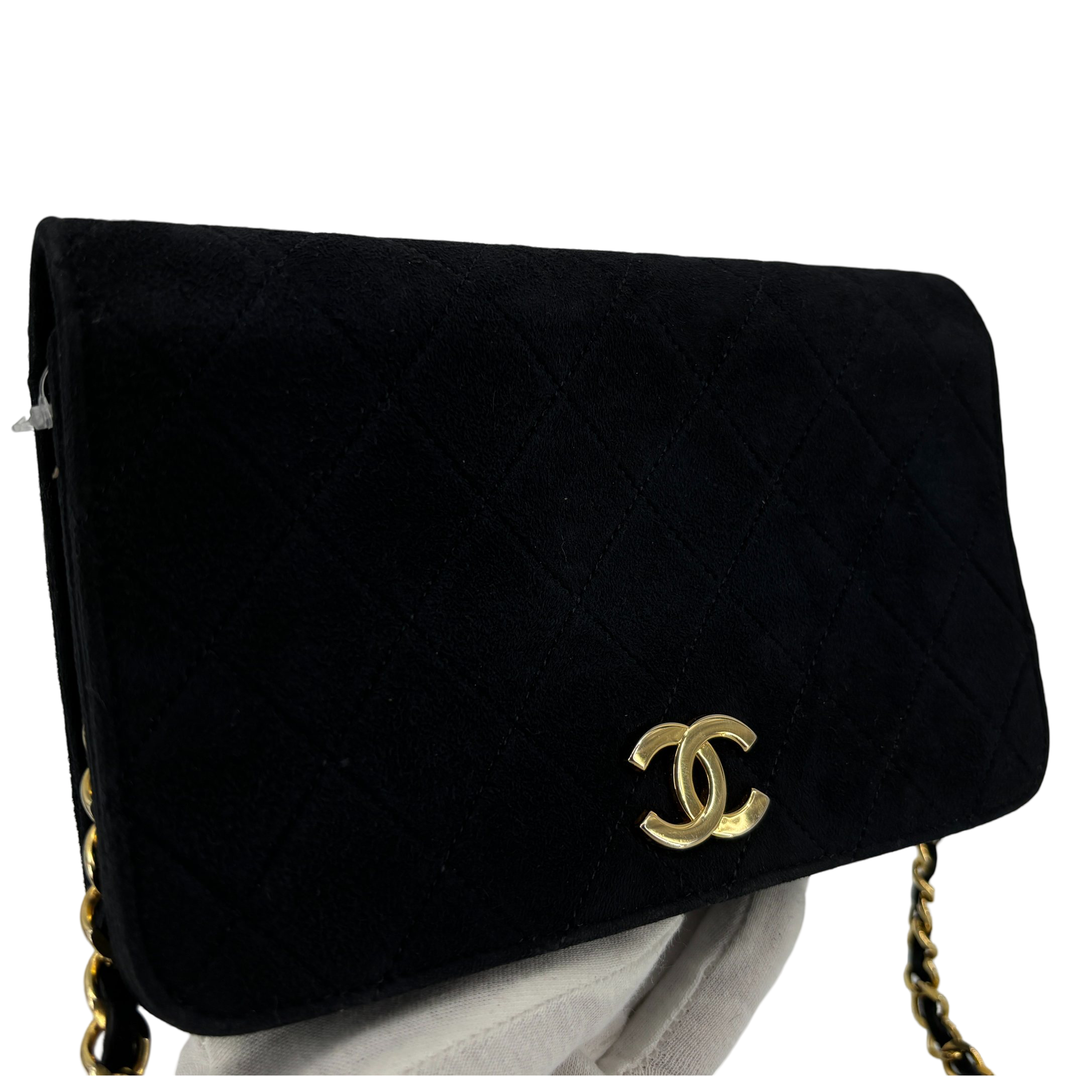 Chanel Full Flap Bag Push-Lock Navy Matelassé Velvet