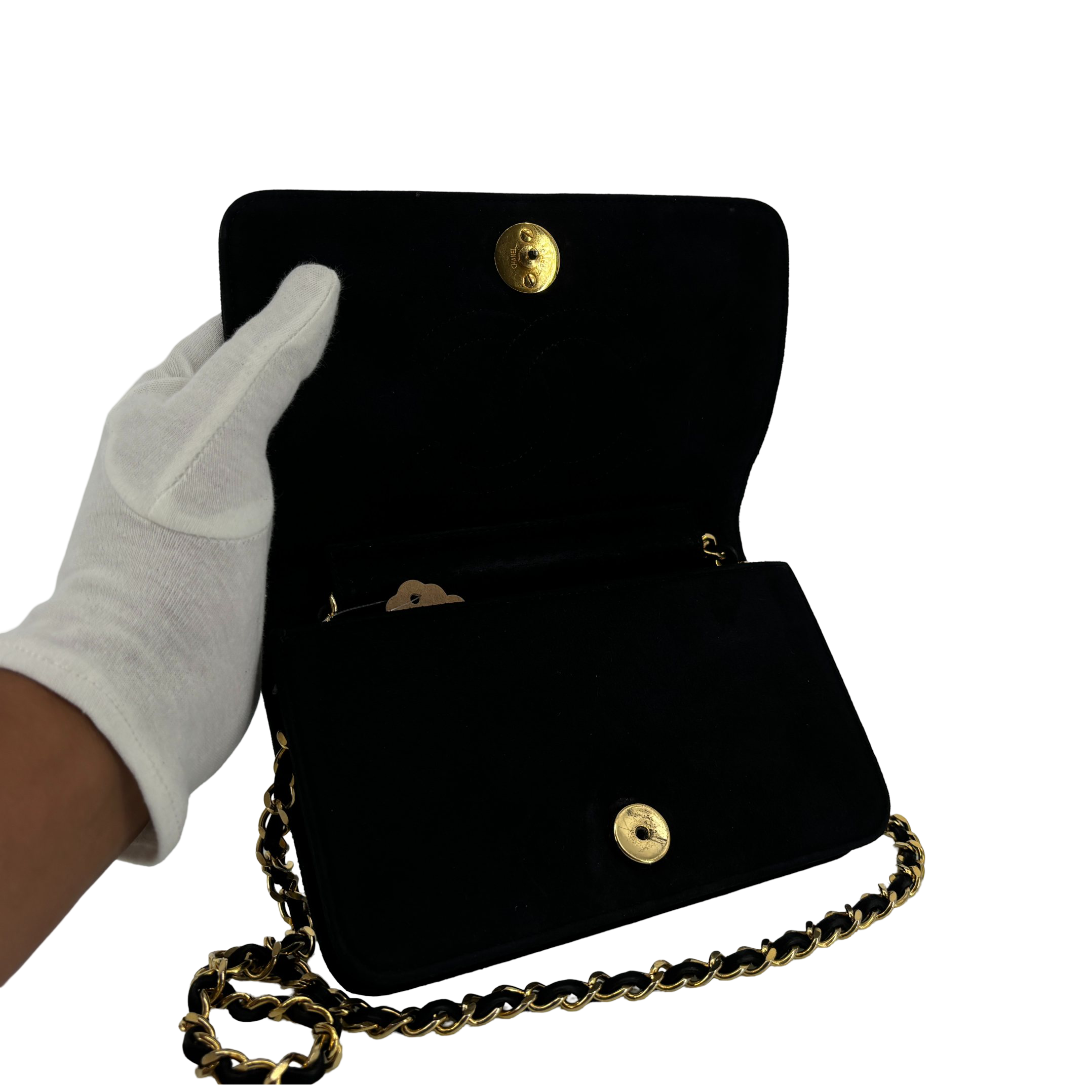 Chanel Full Flap Bag Push-Lock Navy Matelassé Velvet