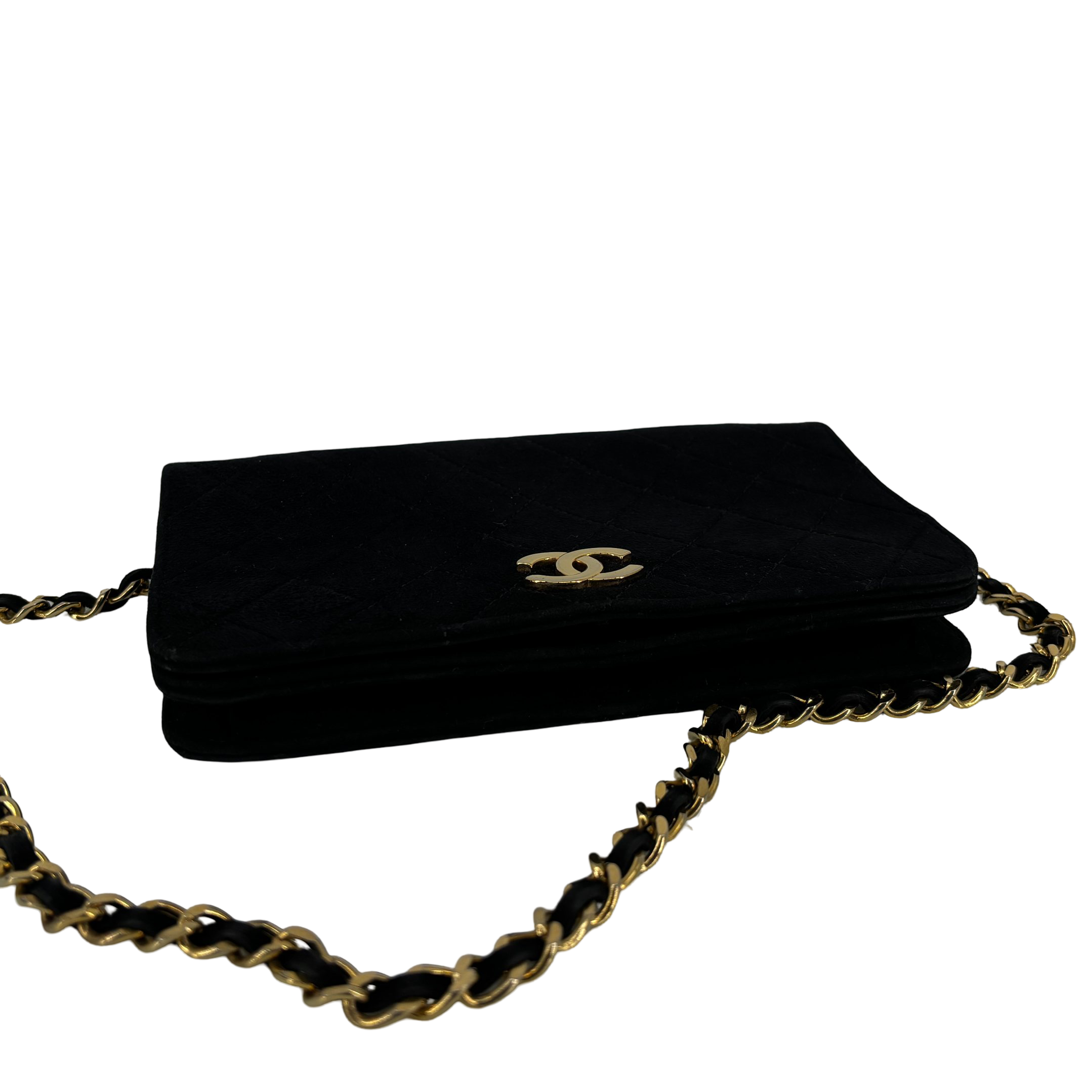 Chanel Full Flap Bag Push-Lock Navy Matelassé Velvet