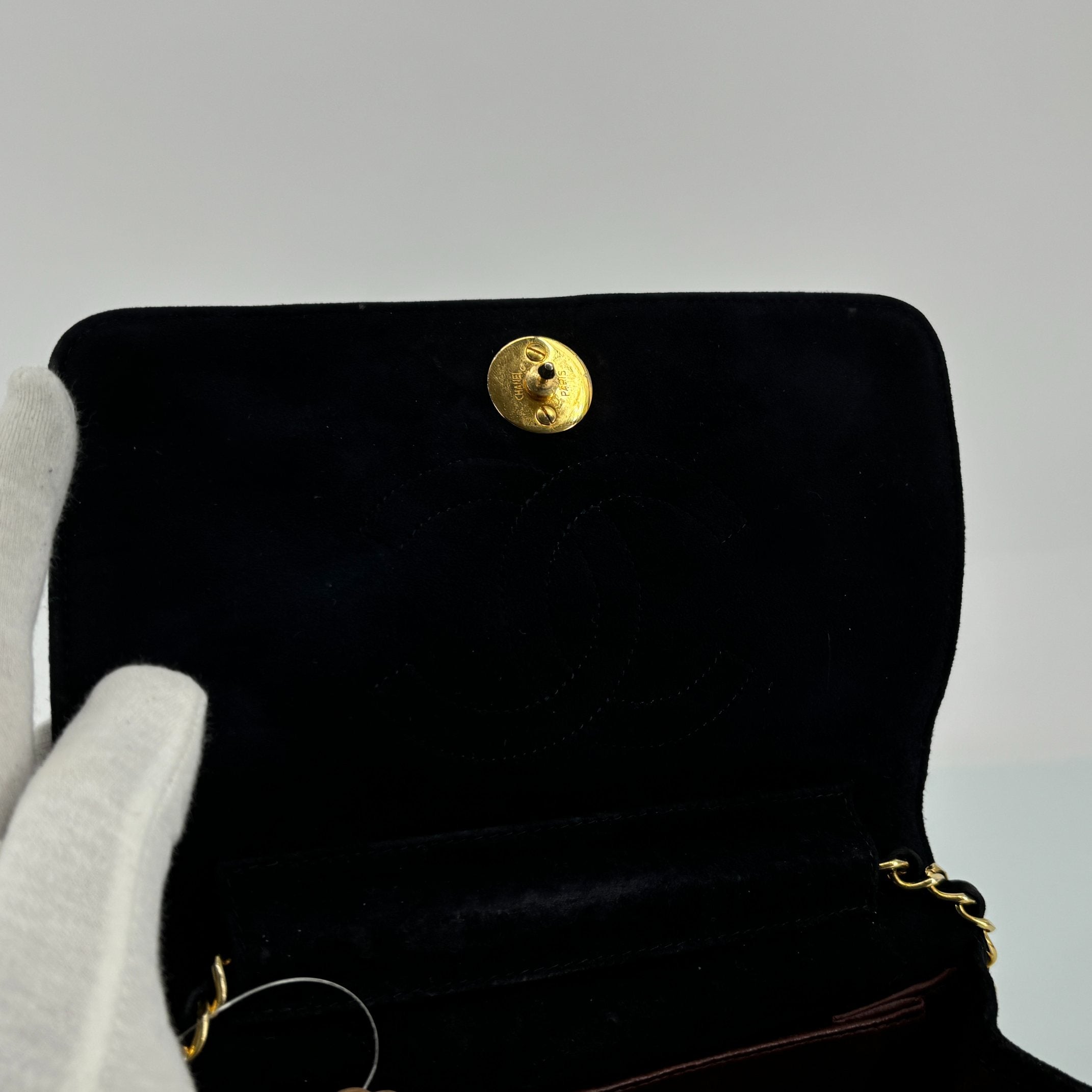 Chanel Full Flap Bag Push-Lock Navy Matelassé Velvet