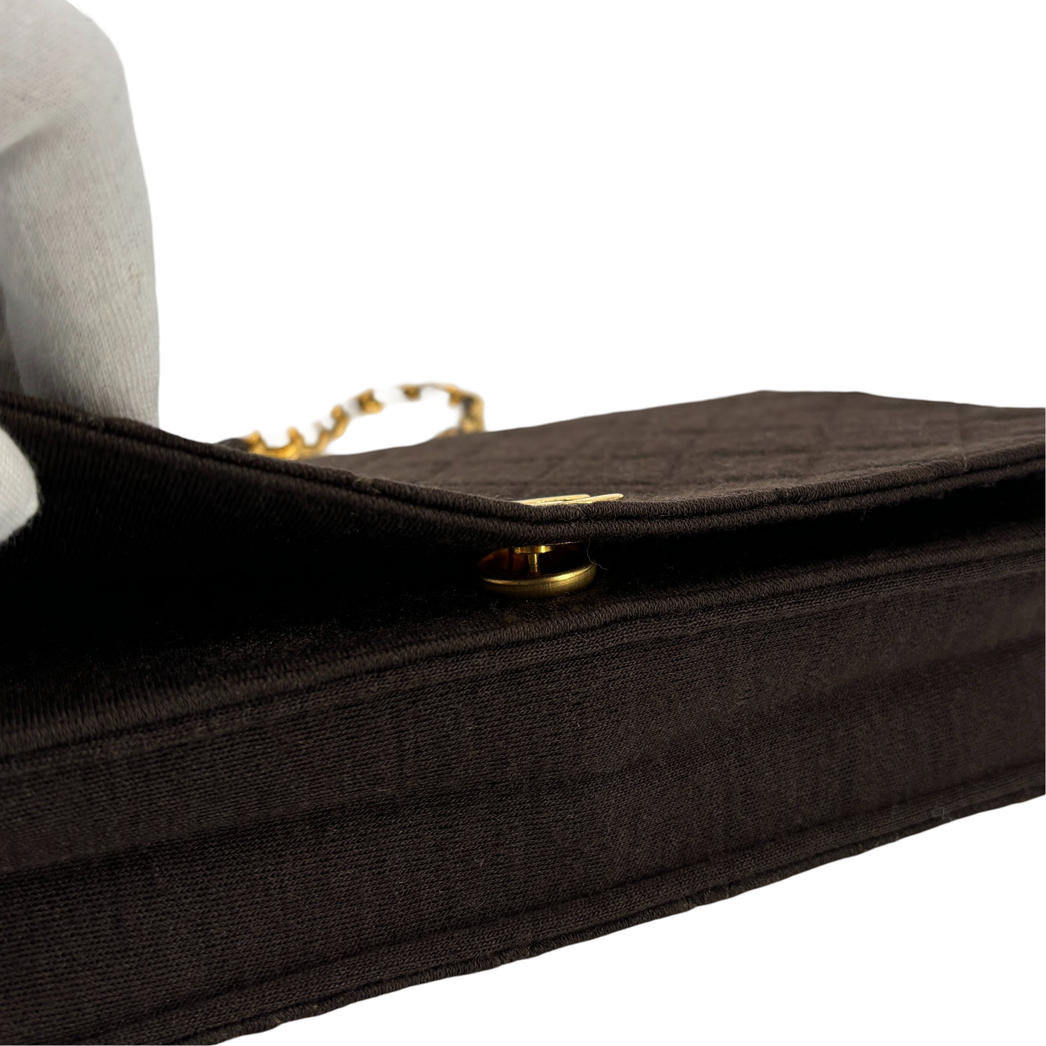 Chanel Full Flap Bag Push-Lock Brown Matelassé Jersey