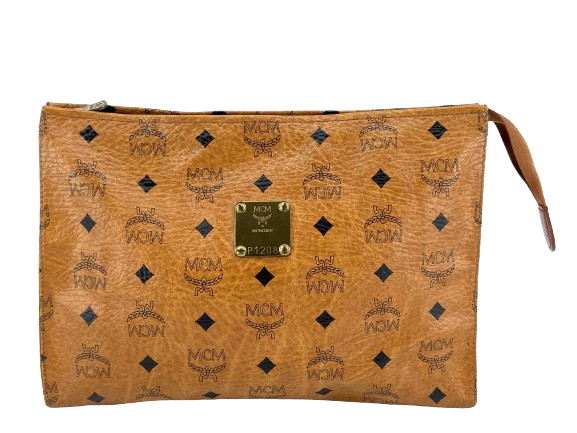 MCM Toiletry Pouch Beige Visetos Cognac Monogram