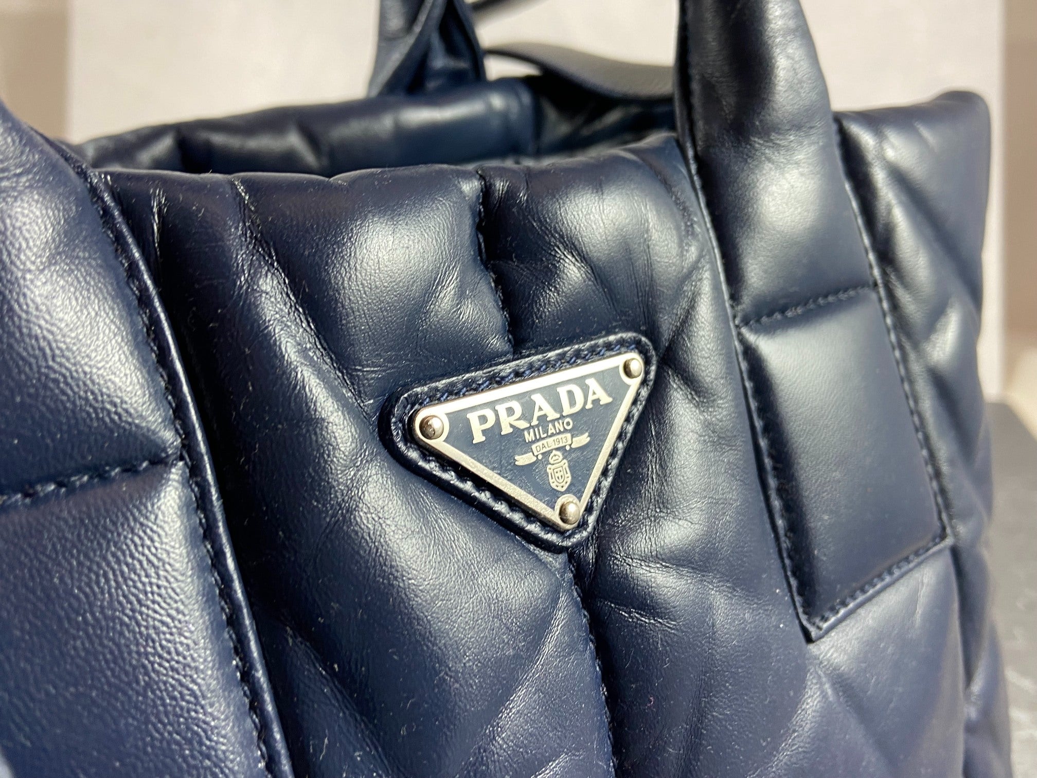 Prada Nappa Bomber Tote / Shoulder Bag Navy Leather incl. Dustbag