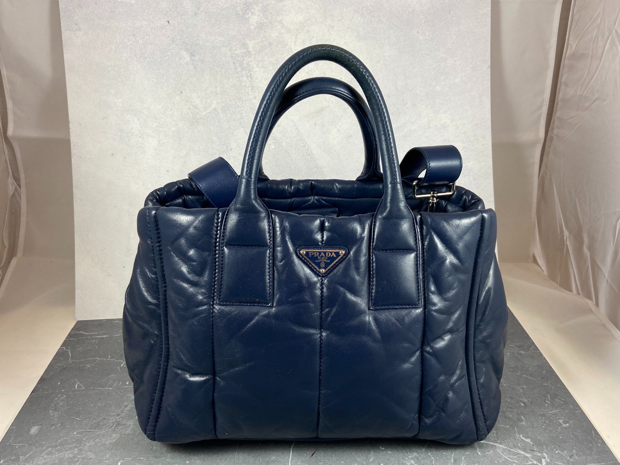 Prada Nappa Bomber Tote / Shoulder Bag Navy Leather incl. Dustbag