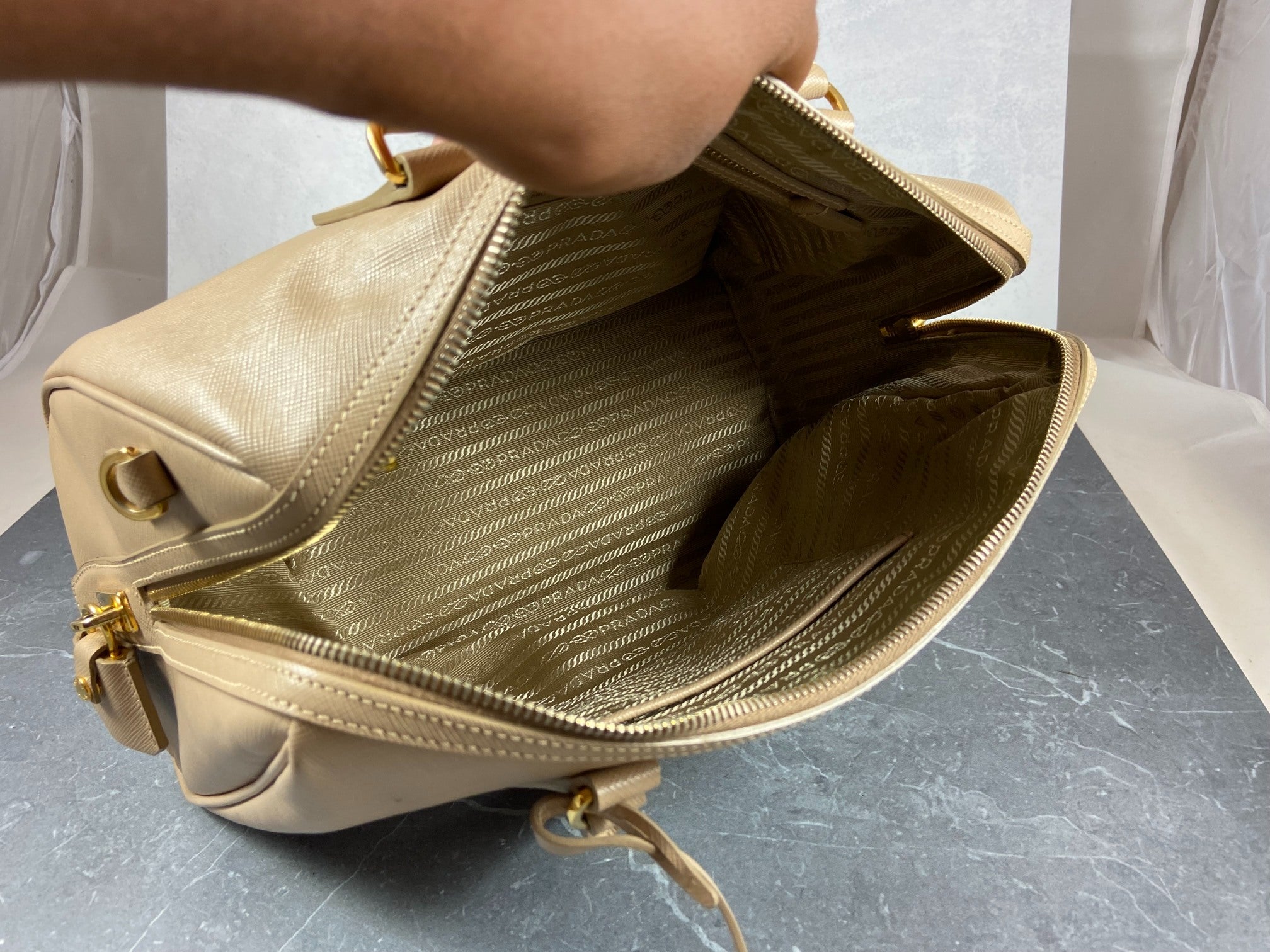 Prada Saffiano Lux Bauletto Bag Black