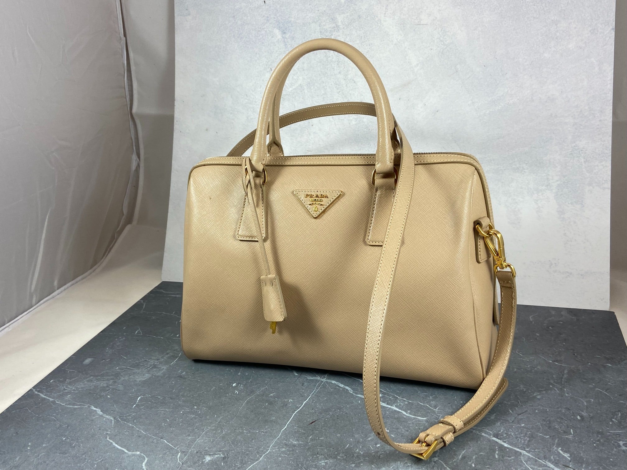 Prada Saffiano Lux Bauletto Bag Black