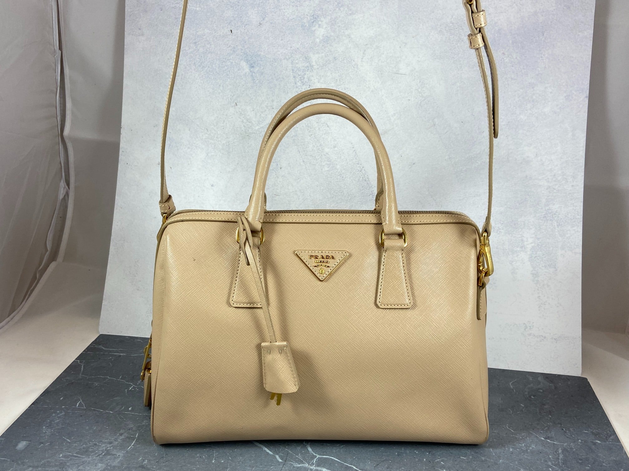 Prada Saffiano Lux Bauletto Bag Black