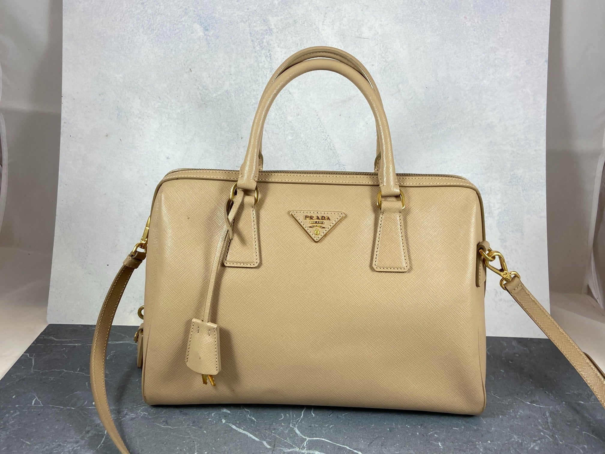 Prada Saffiano Lux Bauletto Bag Black