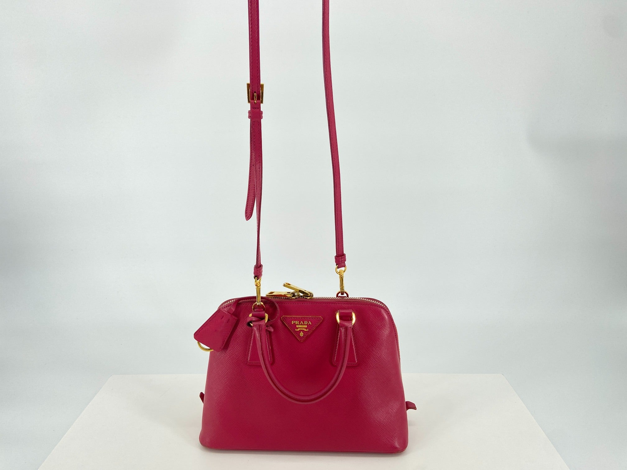 Prada BL0838 Promenade Medium Hand Bag Peonia Saffiano Lux Leather
