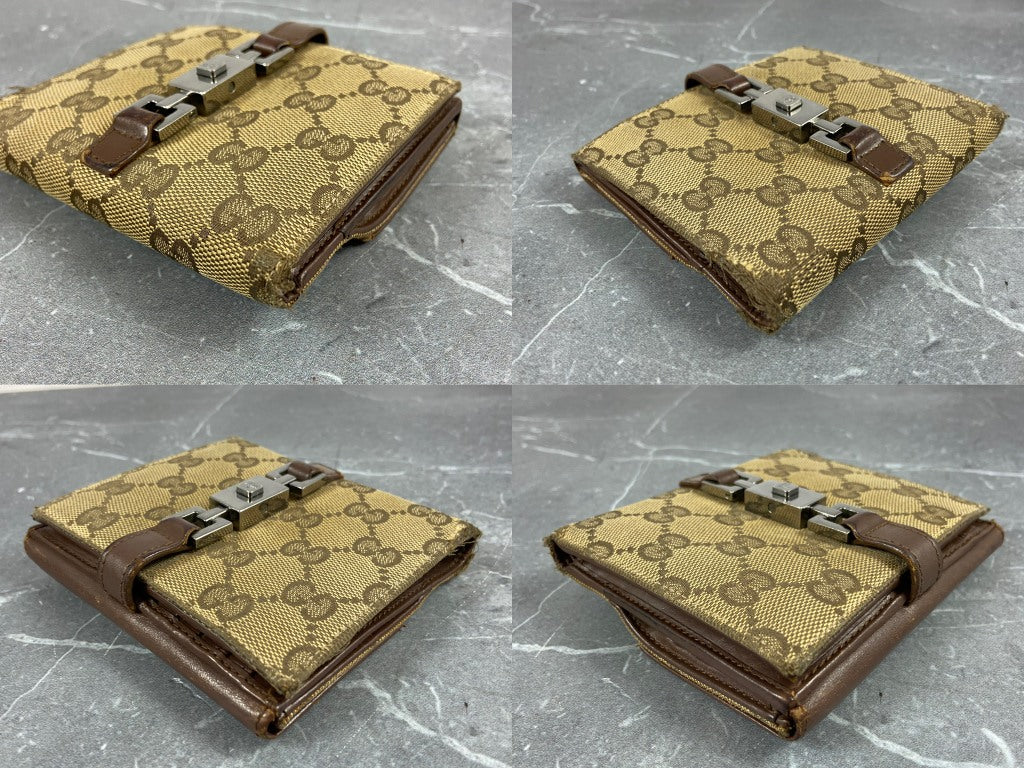 Gucci Piston Lock Compact Wallet Beige GG Monogram