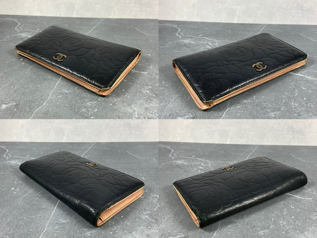 Chanel CC Camélia Long Wallet Black Leather