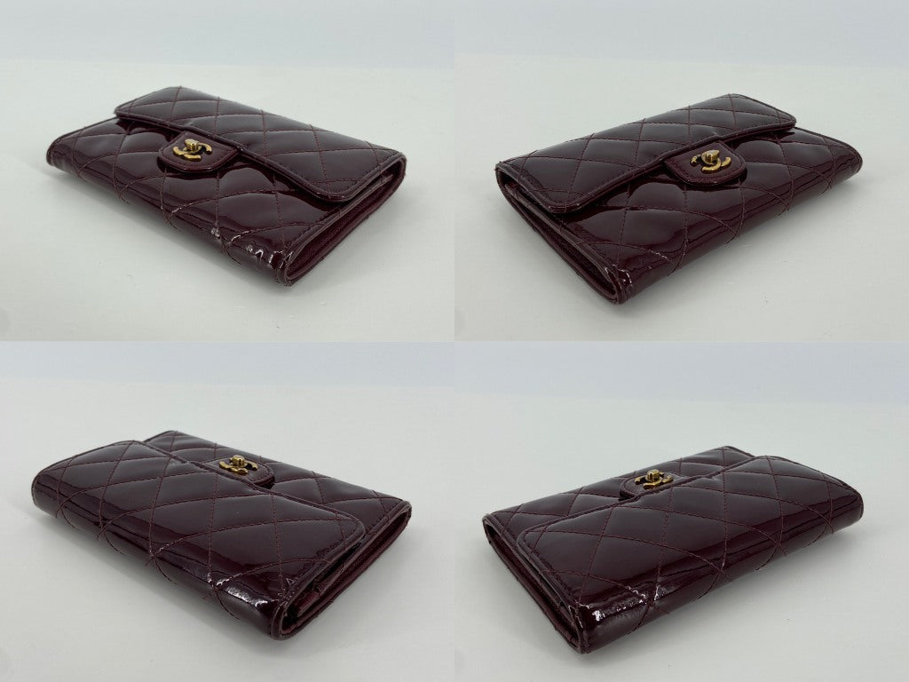 Chanel Timeless / Classic Matelasse Flap Wallet Black Patent Leather