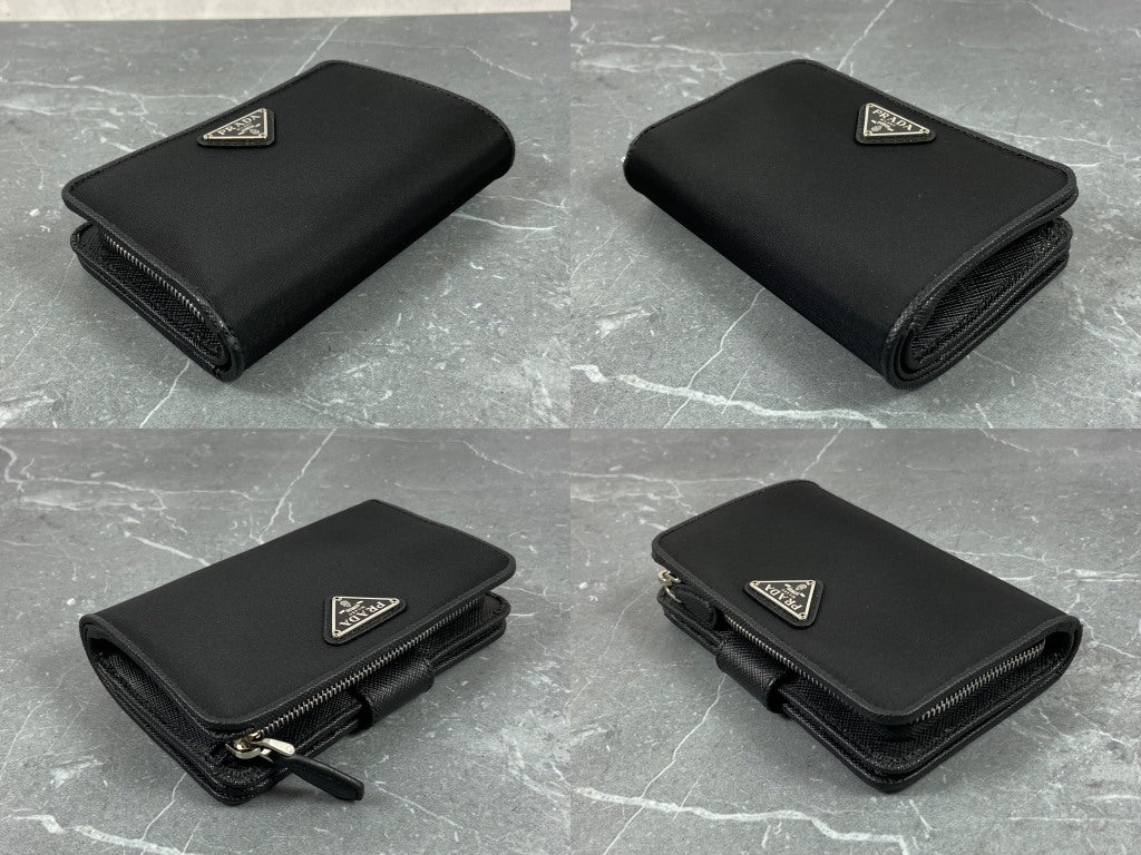 Prada 1ML225 Tessuto Compact Wallet Black full set