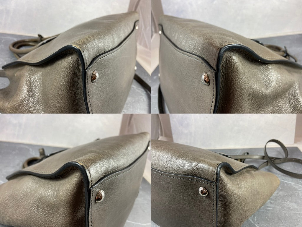 Prada Twin Zip Hand / Shoulder Bag Grey Leather