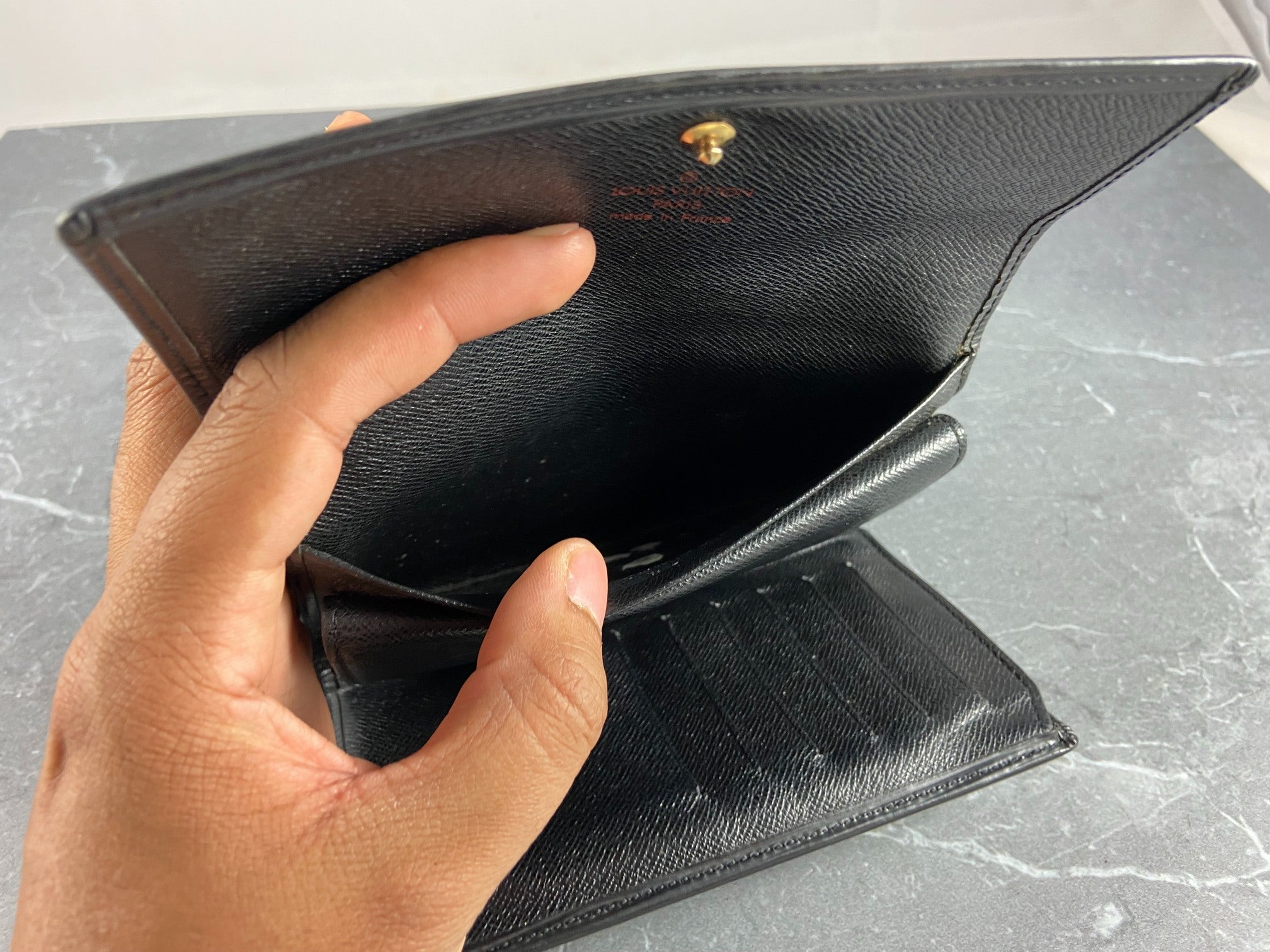 Louis Vuitton Porte Tresor Etui Wallet Black Epi Leather