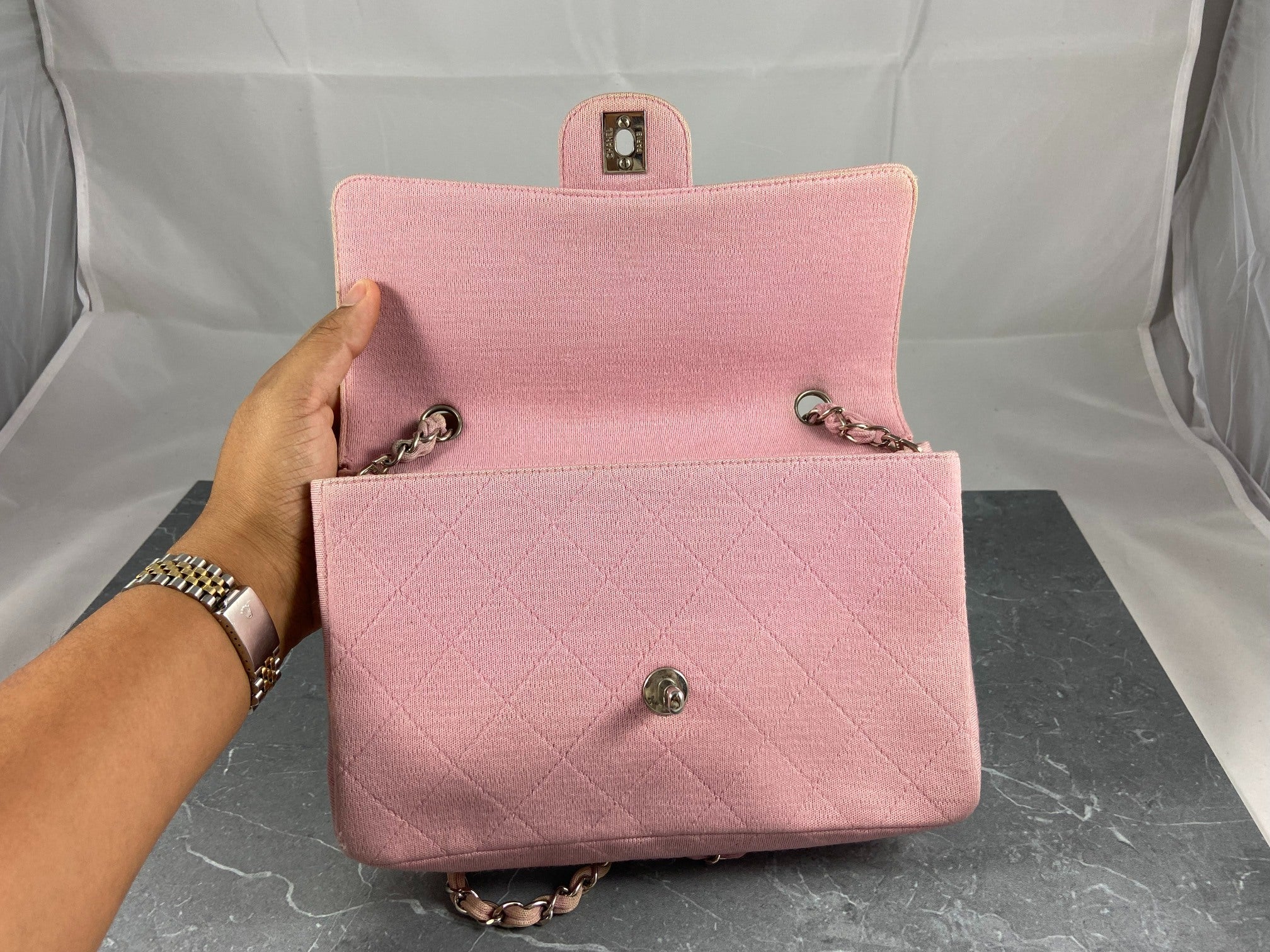 Chanel Timeless Flap Bag Medium Light Pink Jersey
