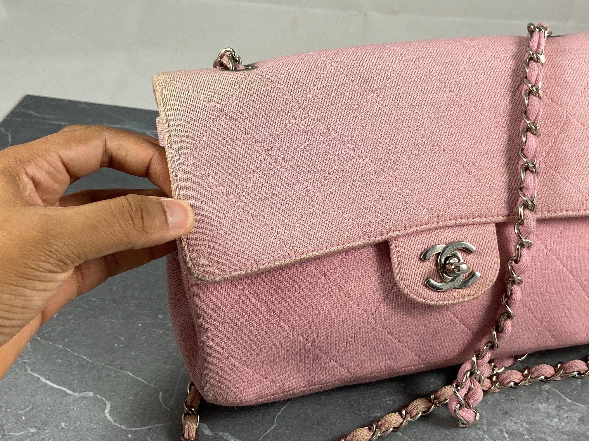 Chanel Timeless Flap Bag Medium Light Pink Jersey