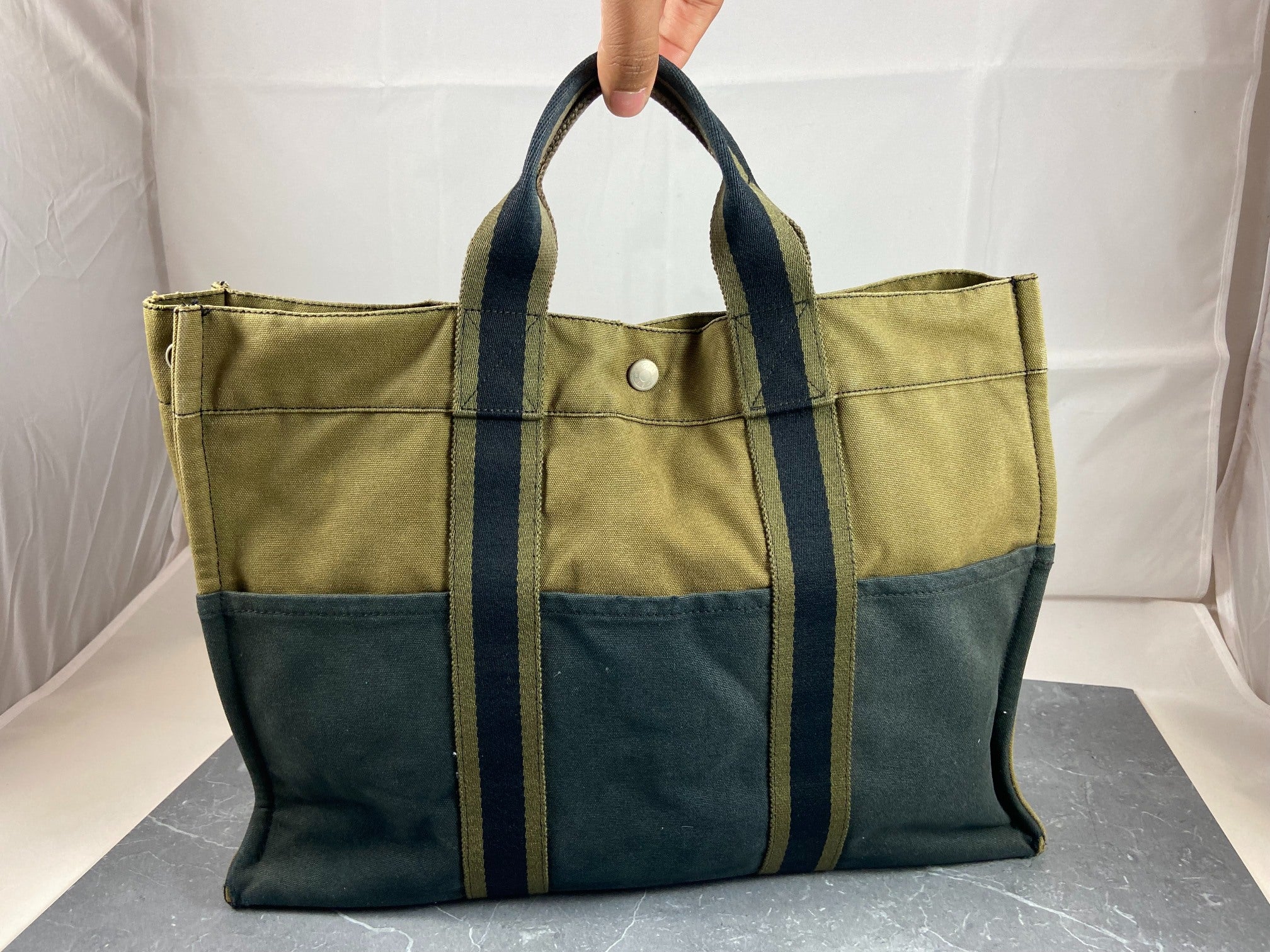 Hermès Fourre Tout / Toto MM Cotton Bag Black + Green