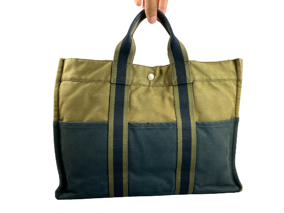 Hermès Fourre Tout / Toto MM Cotton Bag Black + Green