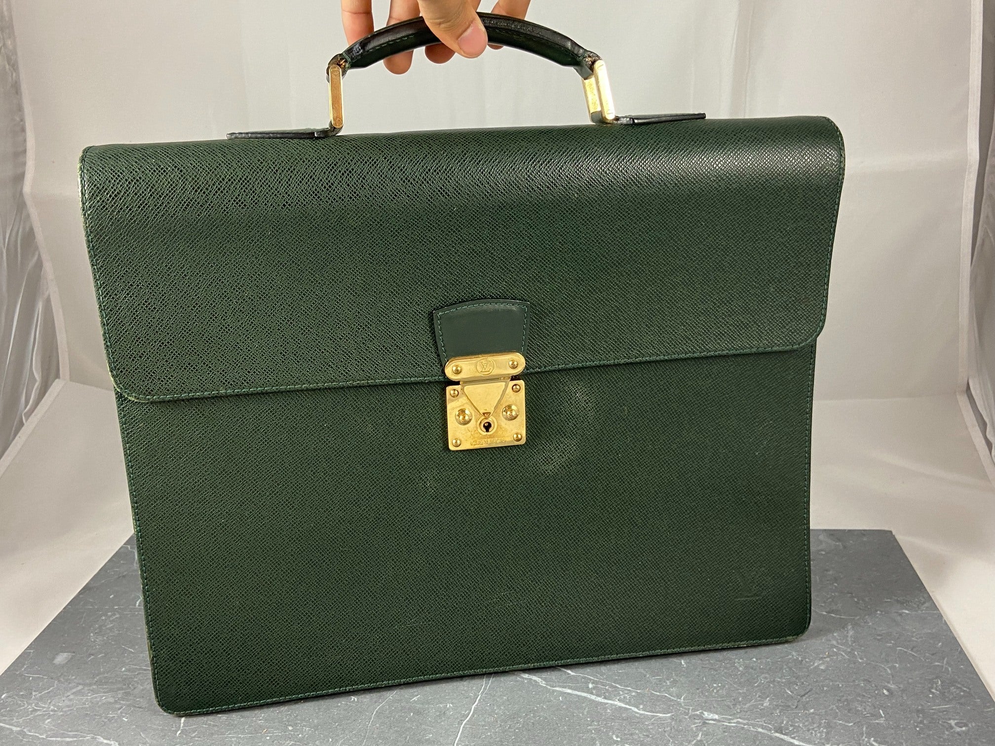 Louis Vuitton Laguito Briefcase Green Taiga Leather