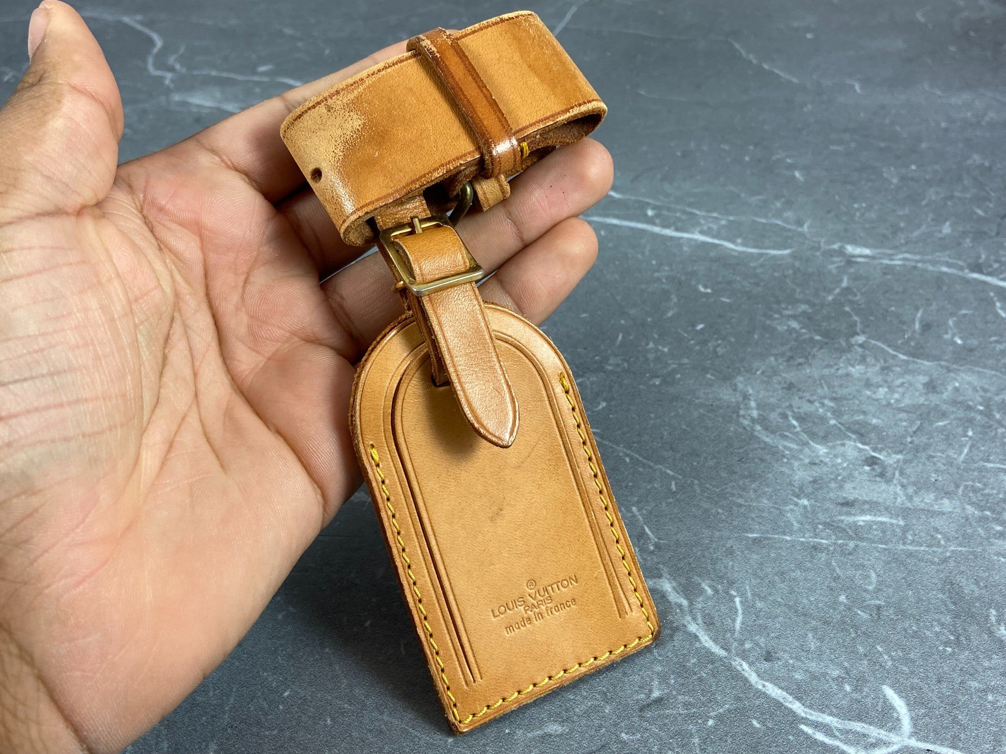 Louis Vuitton Luggage Tag & Handle Belt Beige Vachetta Leather